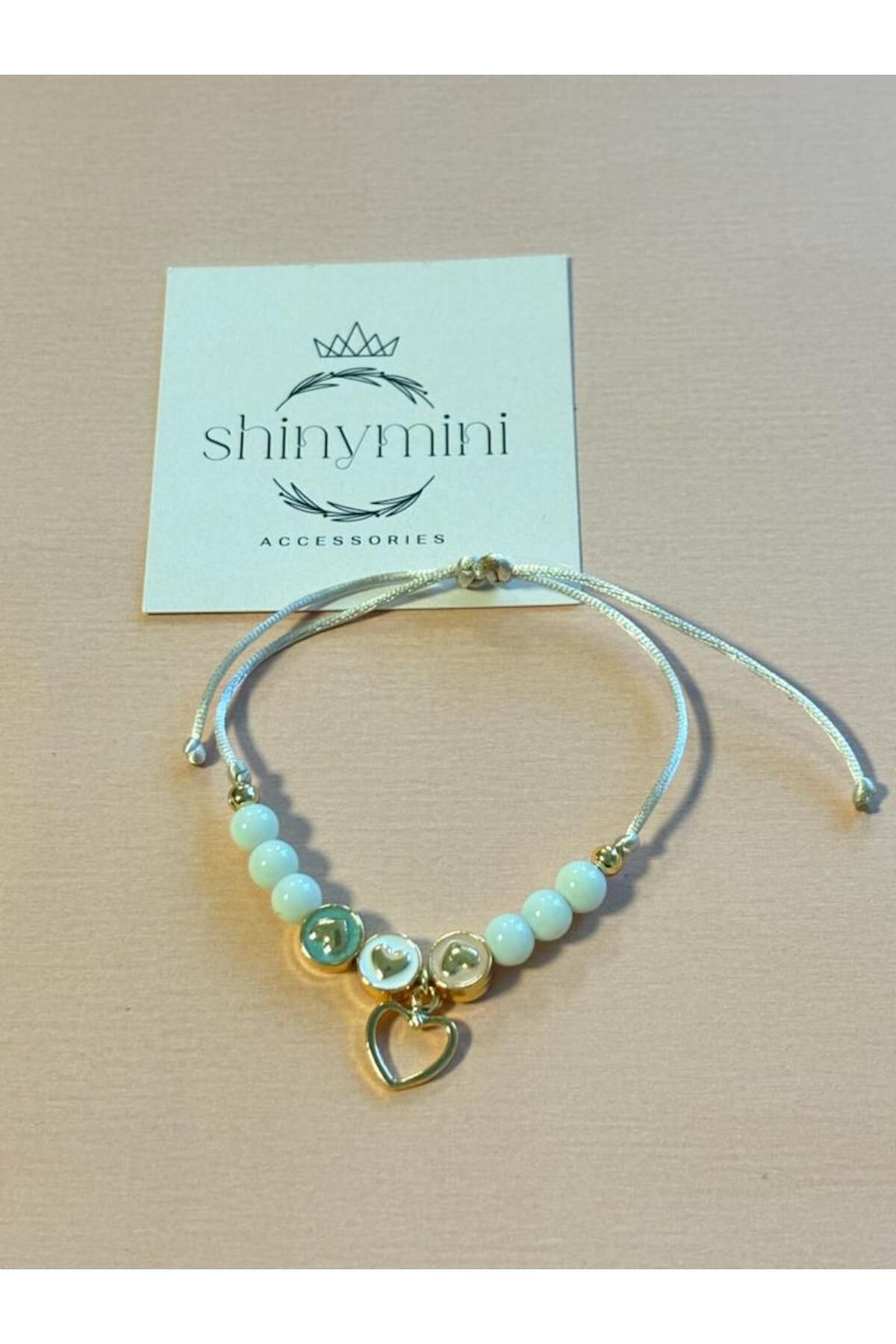 shinymini accessories Özel Tasarım Kız Çocuk Boncuklu ve Kalp Detaylı Ayarlanabilir İpli Bileklik