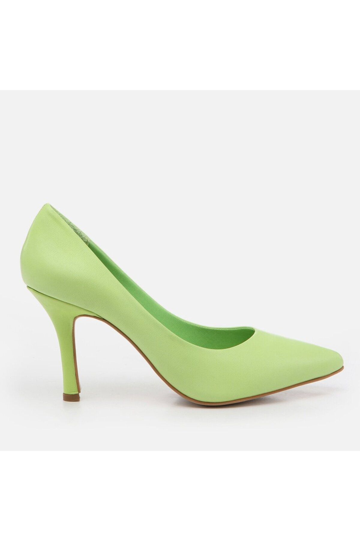 Hotiç Hakiki Deri Fıstık Yeşili Kadın Stiletto
