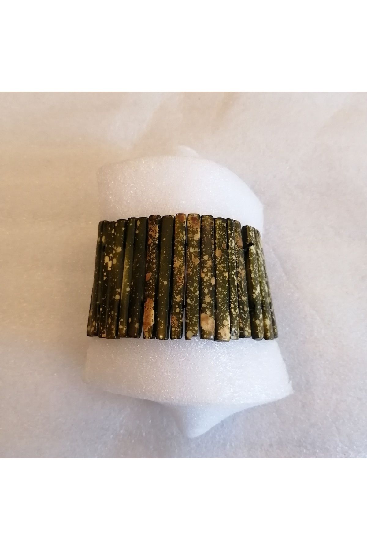 Butik Tülin Unisex otantik doğal kemik haki kemik bej püskürtme antik mat yüzey parça lastikli bilezik Hint Malı