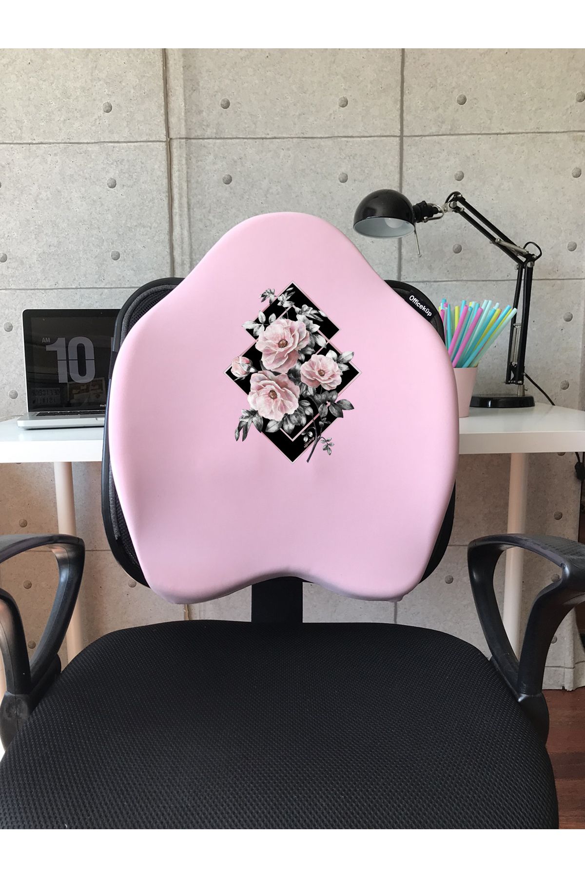 Officeküp X-Large Visco Bel Destek Gamer Oyuncu Koltuk Yastığı- Pembe Flowerduet