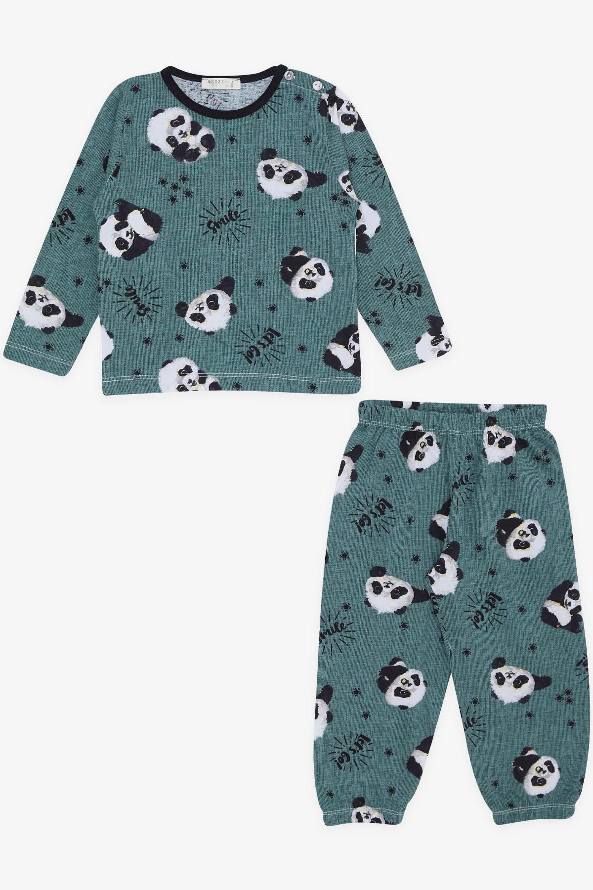 Breeze Girls & Boys Erkek Bebek Pijama Takımı Sevimli Panda Desenli 9 Ay-3 Yaş, Mint Yeşili