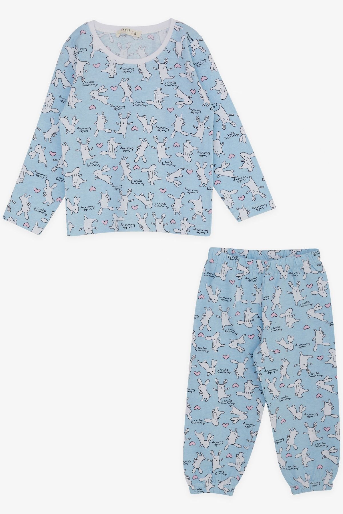 Breeze Kız Bebek Pijama Takımı Eğlenceli Tavşancık Desenli 9 Ay-3 Yaş, Bebe Mavisi