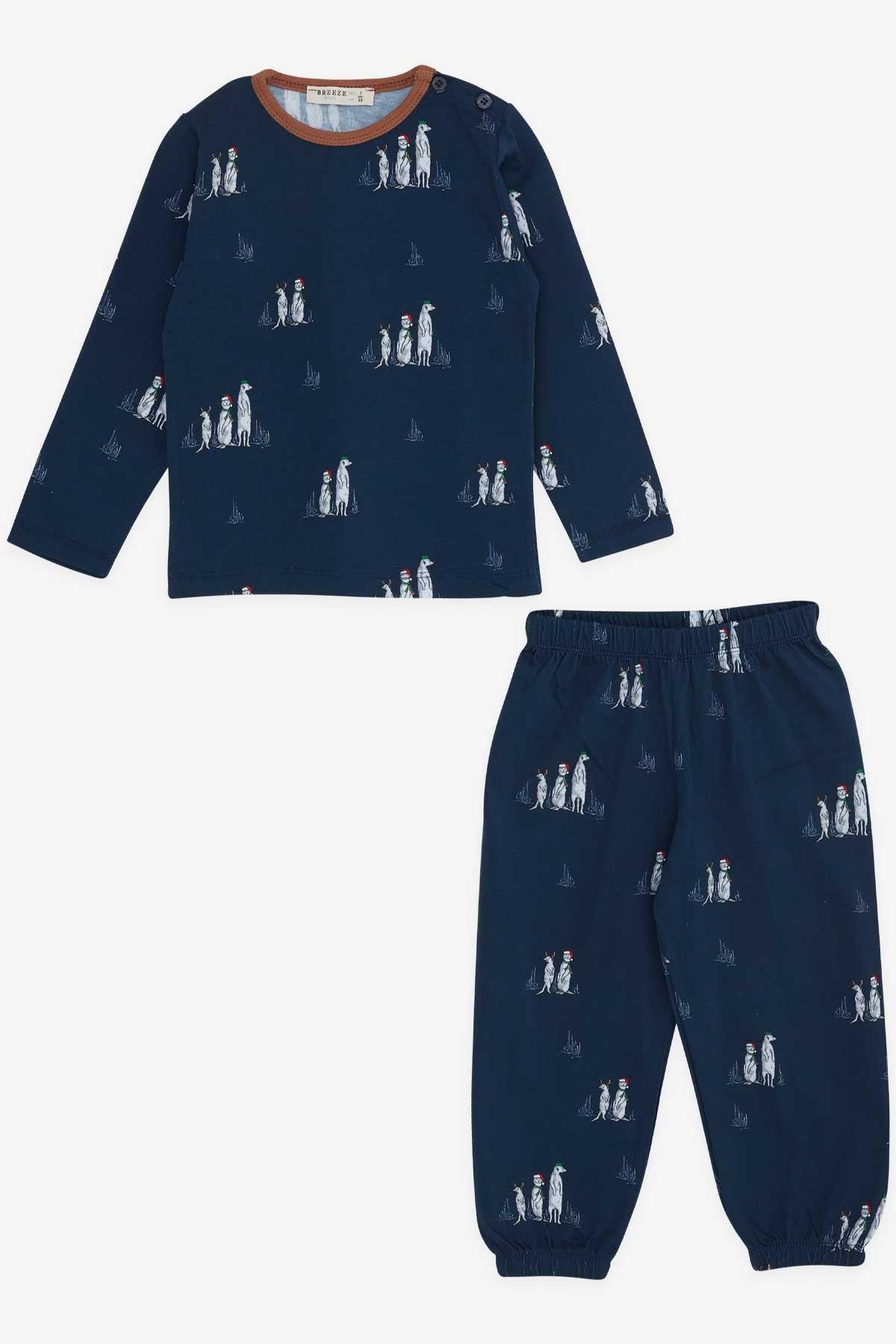 Breeze Erkek Bebek Pijama Takımı Yılbaşı Temalı 9 Ay-3 Yaş, Lacivert