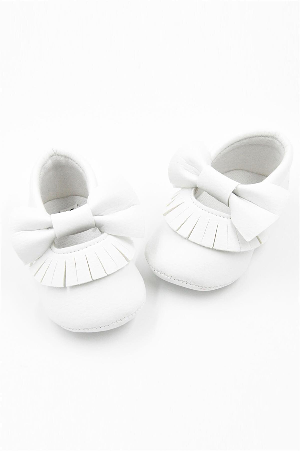 Le Mabelle Beyaz Fiyonk Püsküllü Bebek Ayakkabı
