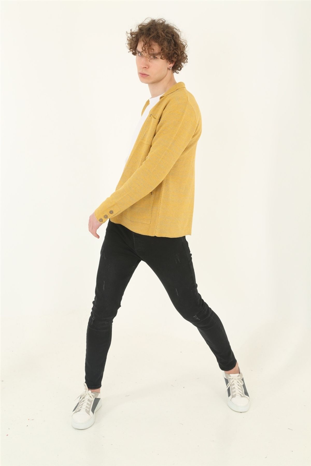 ELM Tekstil Battal Boy Cep Detaylı Ceket - Sarı