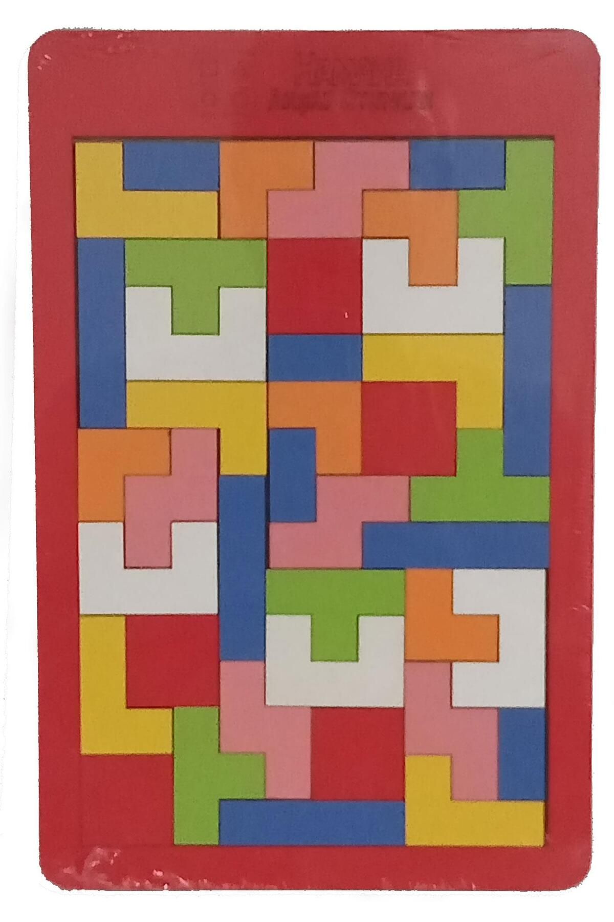 Hamaha Oyuncak Doğal Ahşap Tetris Tangram Yap Boz Oyuncağı Kırmızı Çerçeveli