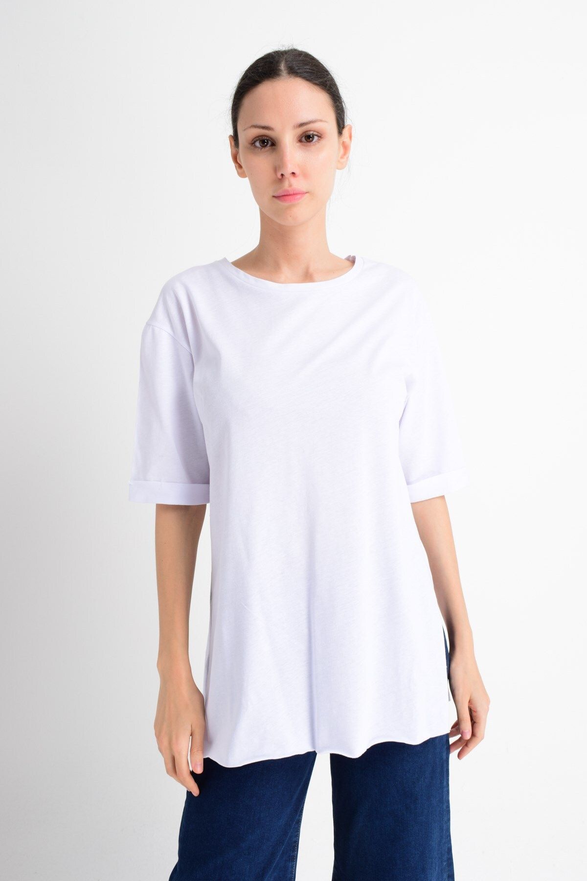 Cotton Mood 20021519 Pamuk Duble Kol Salash T-shirt Beyaz