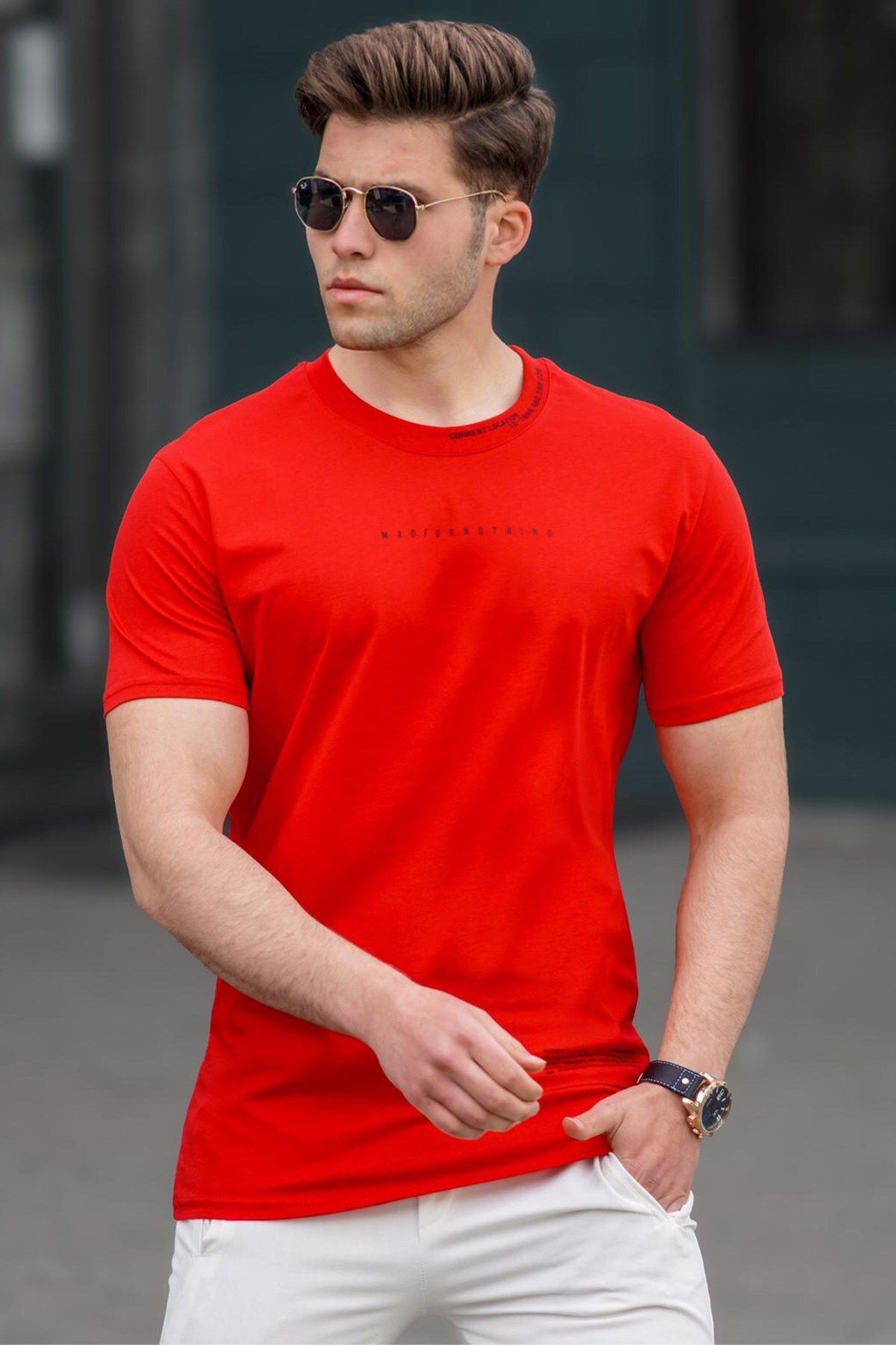 Madmext Kırmızı Erkek Baskılı Tişört 5258