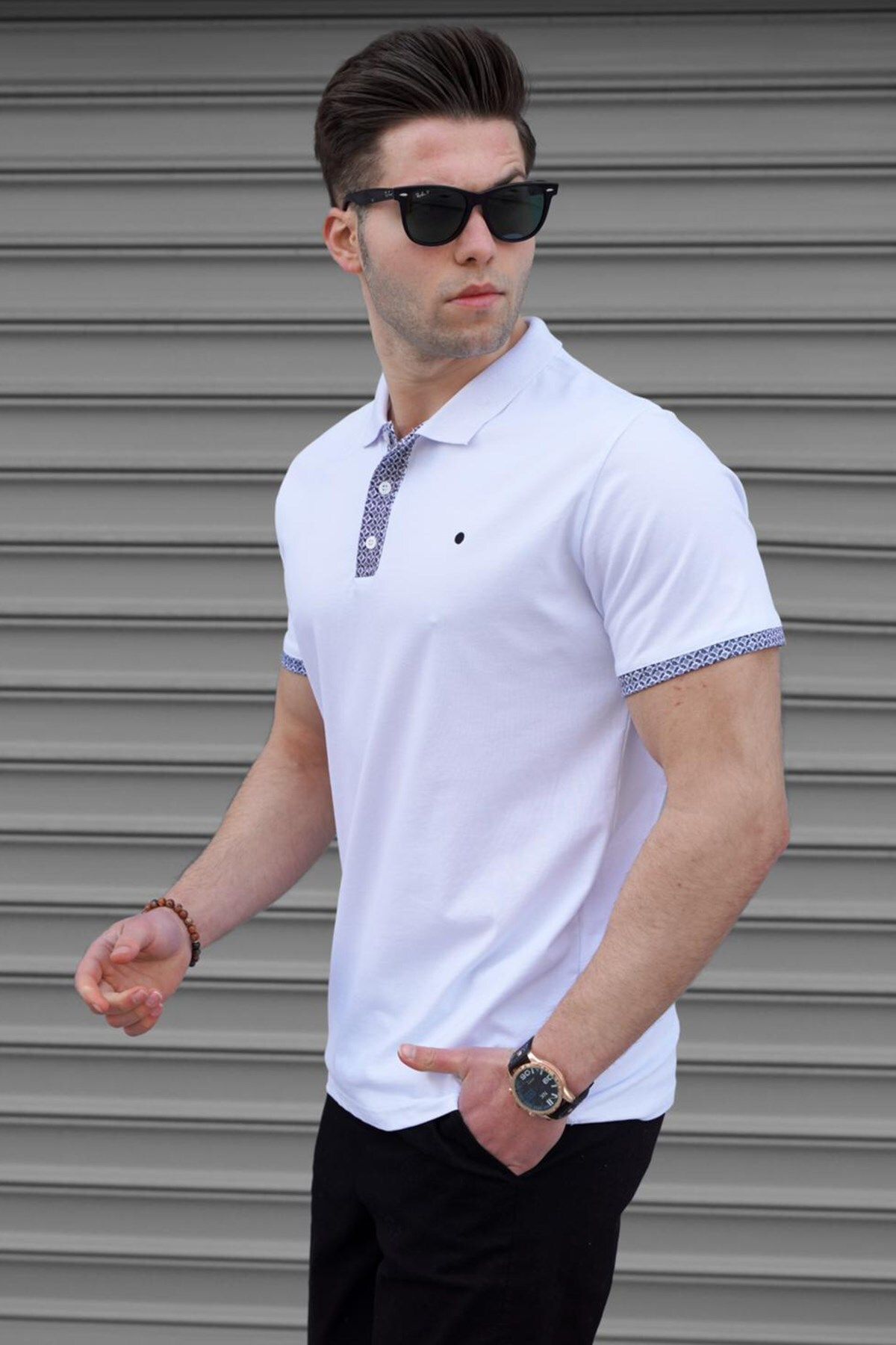 Madmext Beyaz Düz Polo Yaka Erkek Tişört