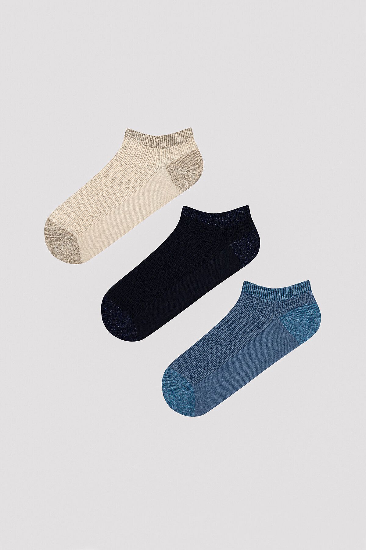 Penti Puantiye Desenli Bej 3lü Patik Çorap