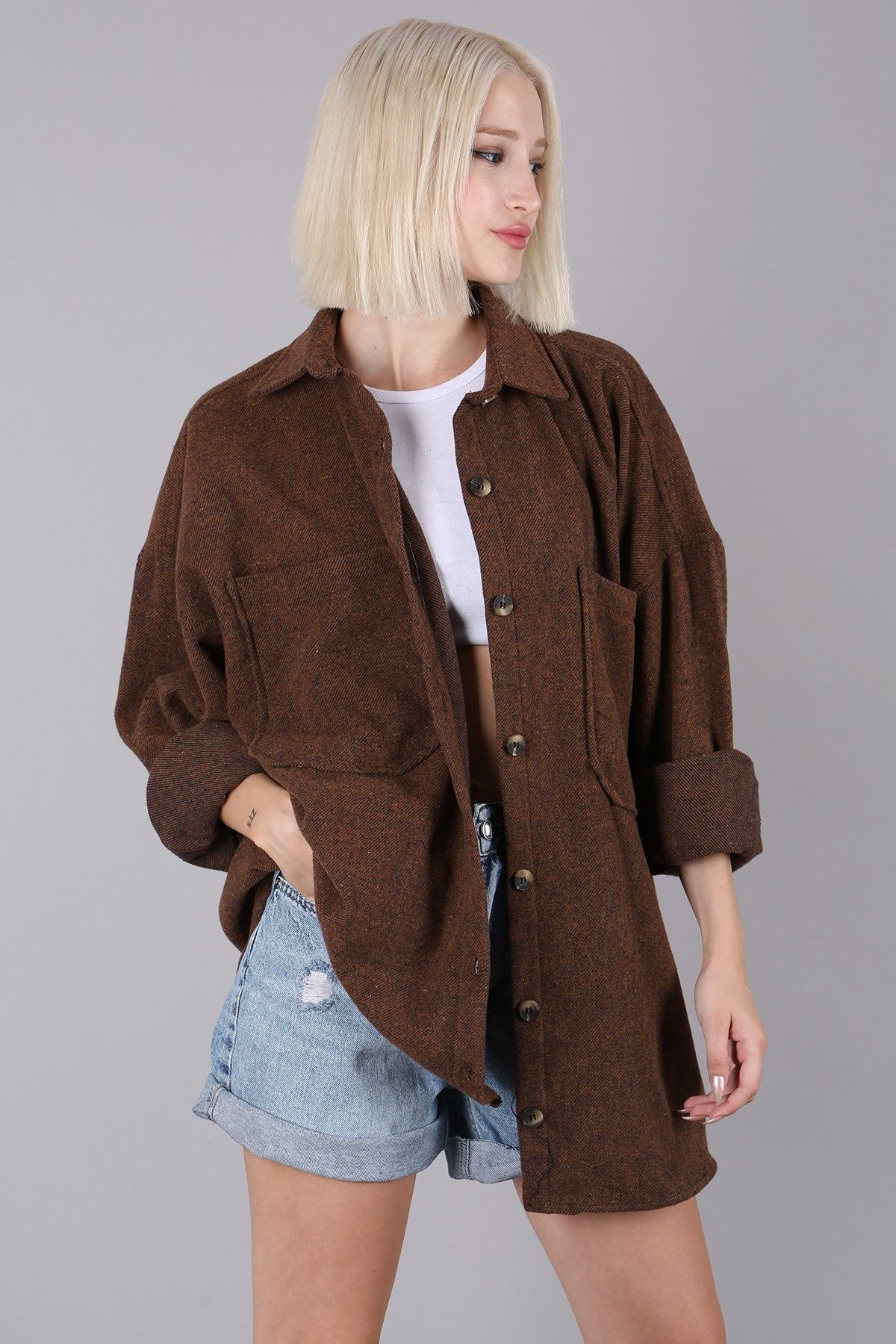 Madmext Camel Oversize Gömlek Ceket Mg1562