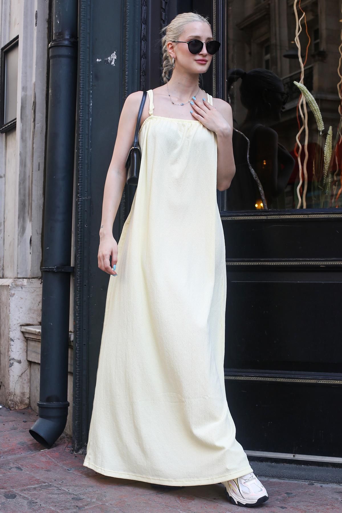 Madmext Sarı Askılı Uzun Salaş Bürümcük Elbise Mg1720