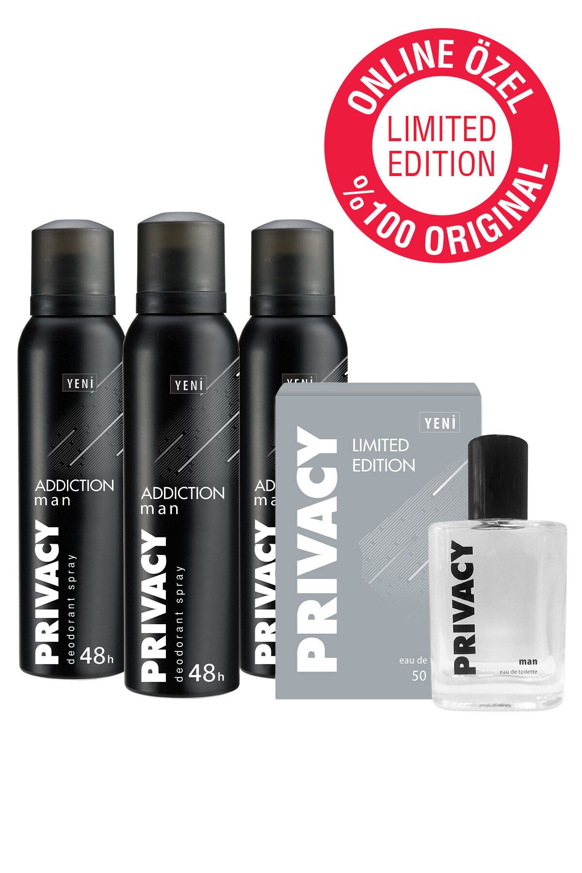 Privacy Men Limited Edition Edt Parfüm 50 ml Online Özel Ve Addiction Men Deodorant 3x150 ml