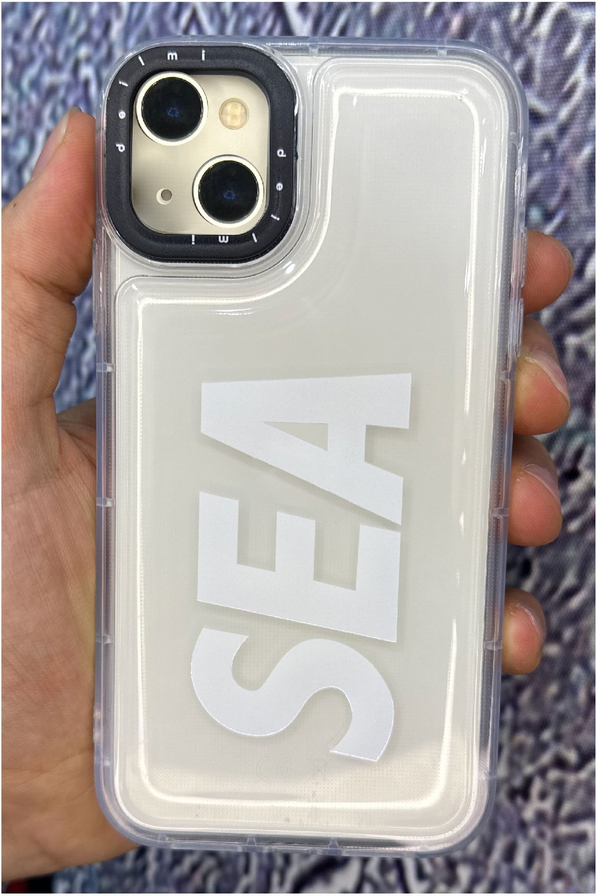 Deilmi IPhone 14 Uyumlu Kamera Koruma Çıkıntılı SEA Baskılı Şişme Şeffaf Kılıf