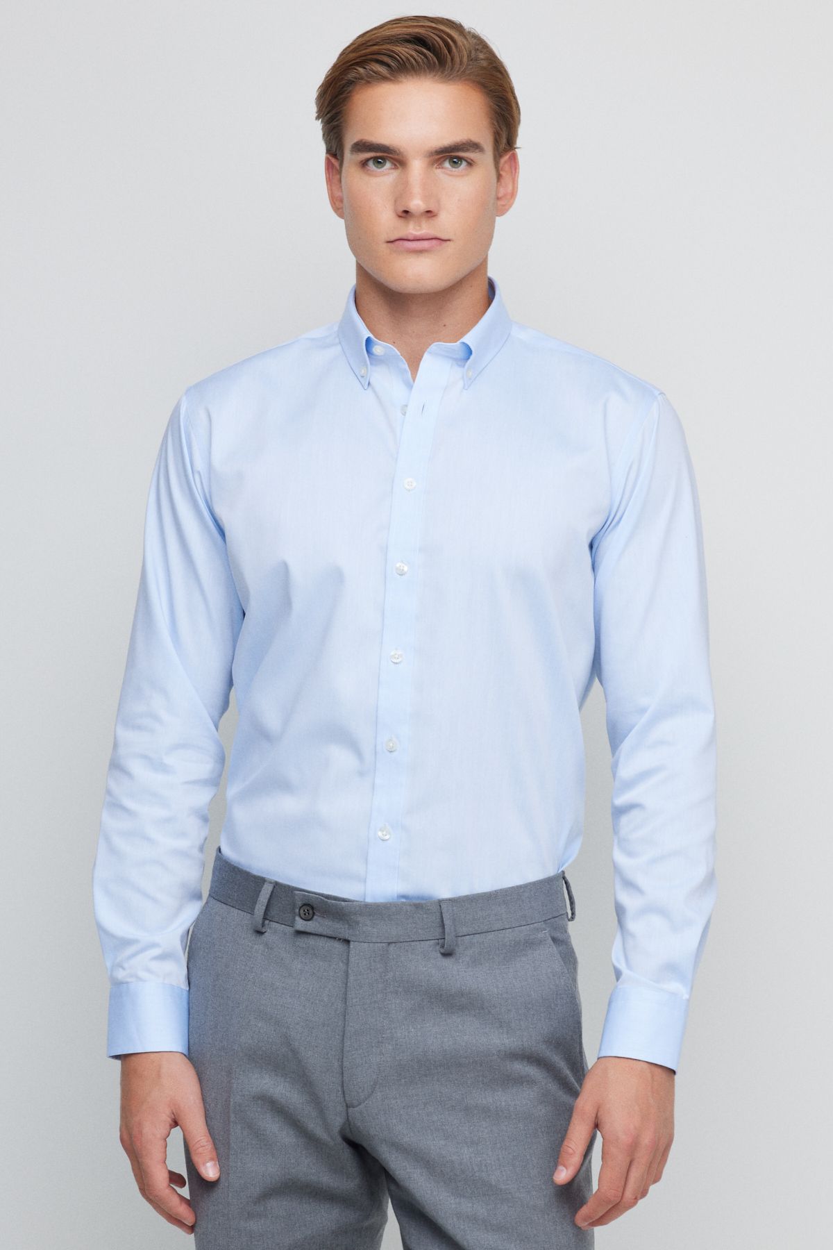 BROOKS BROTHERS Erkek Beyaz-Mavi %100 Pamuk Slim Fit Klasik Yaka Desenli Gömlek