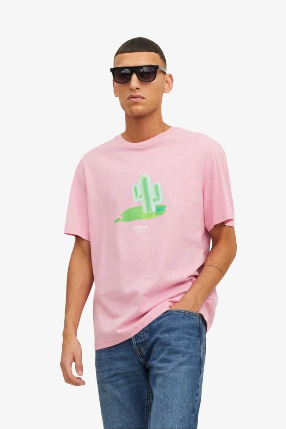 Jack & Jones Jordimensional Tee Ss Crew Neck Tg Pembe Erkek T-shirt 12238166-prism