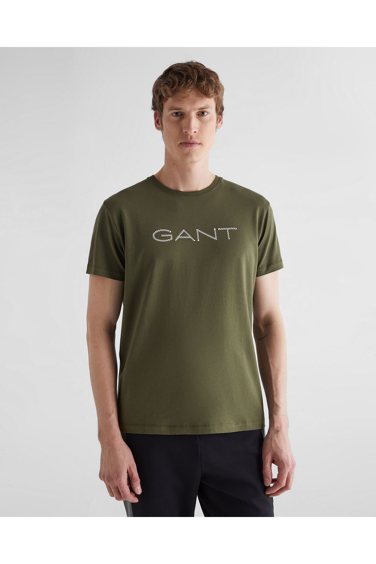 Gant Erkek Yeşil Regular Fit Bisiklet Yaka Logolu T-shirt