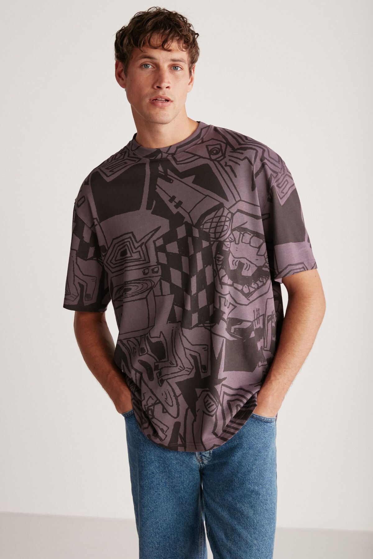 GRIMELANGE Lenard Oversize Tekli T-shirt