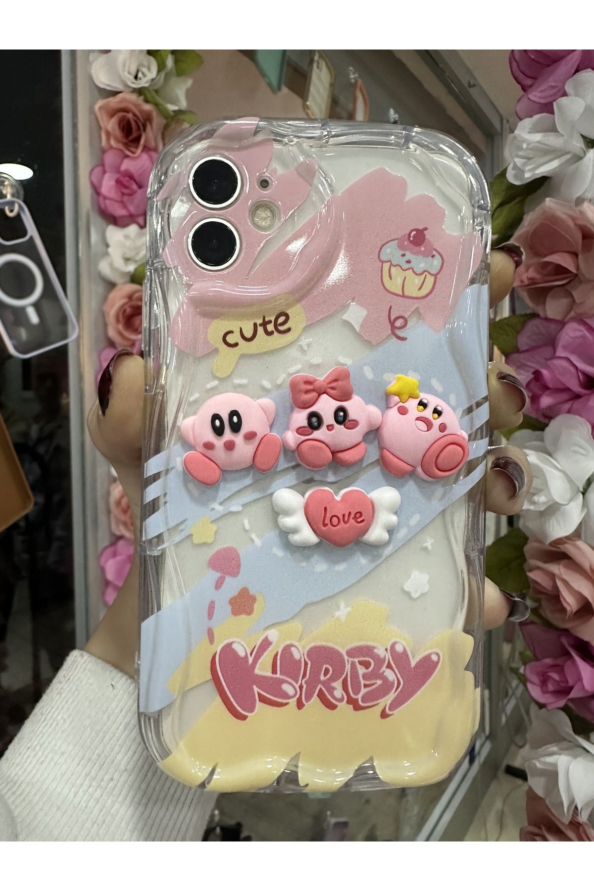 OVADA iPhone 12 Uyumlu Kamera Korumalı 3D Sevimli Kirby Model Premium Silikon Kılıf