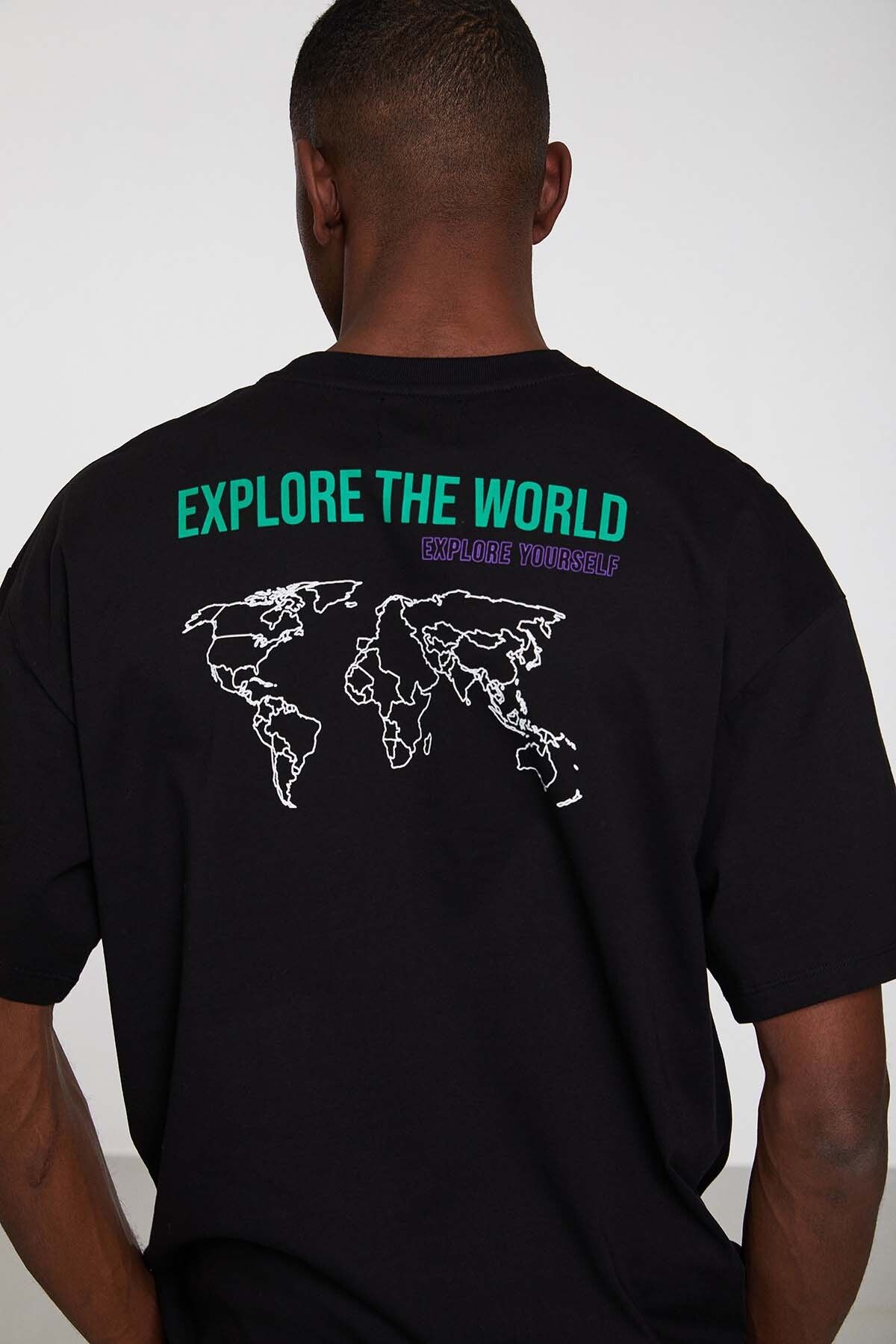GRIMELANGE Reorıent Erkek Oversize Fit %100 Pamuk Kalın Dokulu Baskılı T-shirt