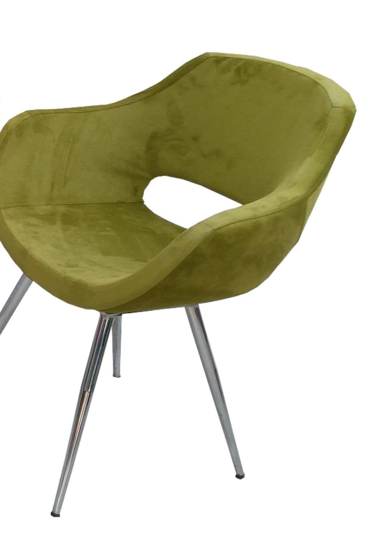 BENGİ TİCARET Sandalye 14181 Monaco Metal Nikelaj Ayak Dökme Sünger Babyfac Kumaş Yeşil El Yapı