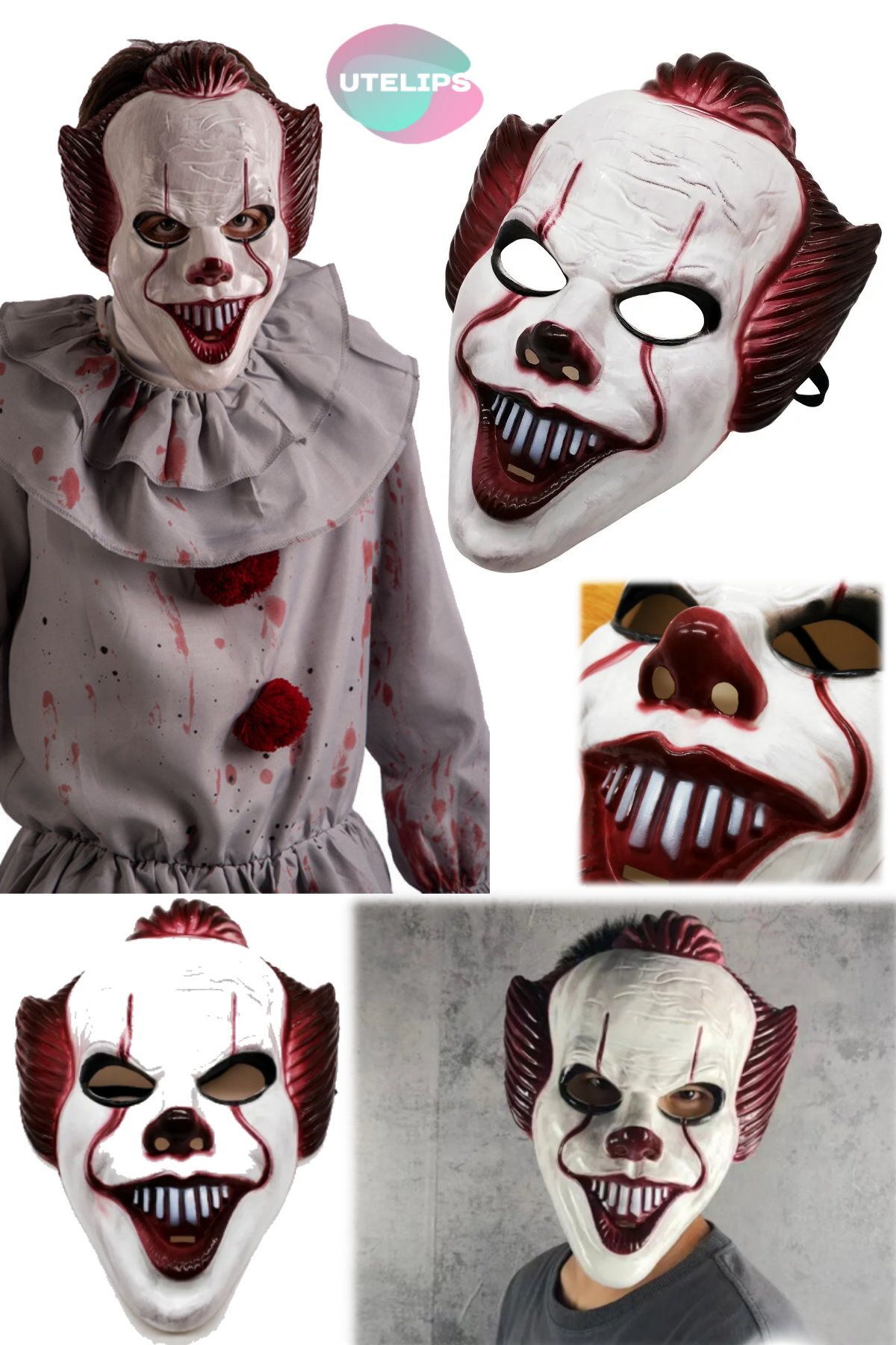 Utelips Cadılar Bayramı Bu Palyaço Ürpertici Maske Korkunç Joker Fantezi Elbise Sahne Cosplay Parti Maskesi