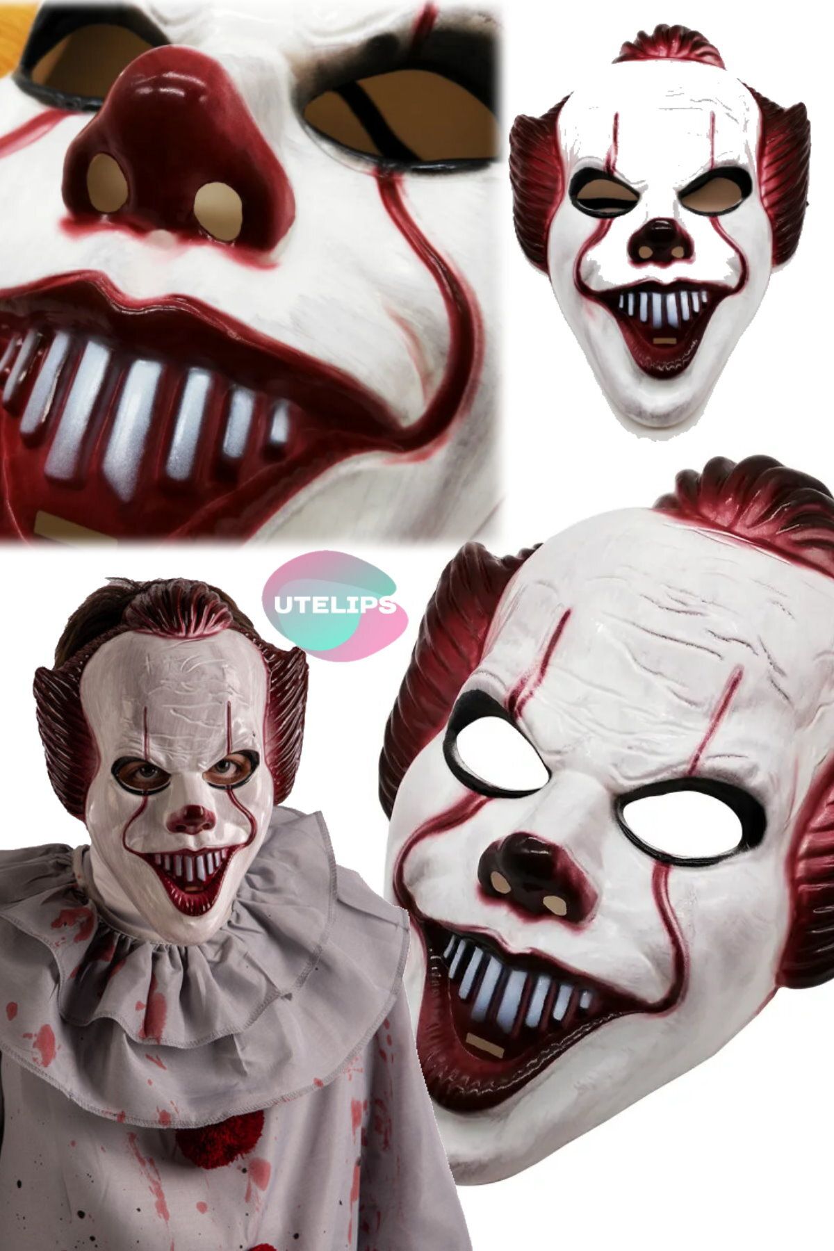Utelips Joker Fantezi Elbise Sahne Cosplay Parti Maskesi Hallowen Palyaço Lateks Maskesi Komik Sahne Korku