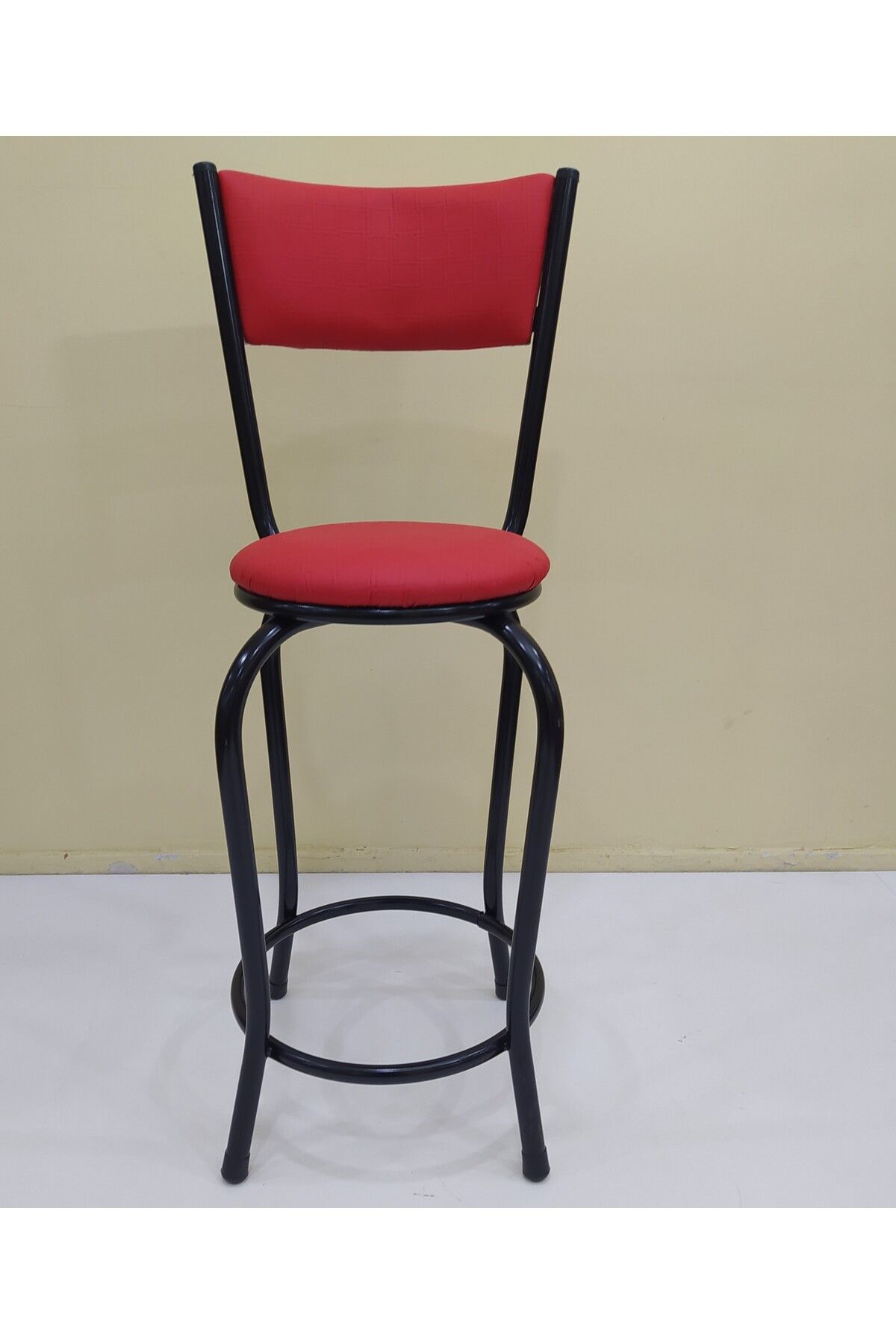 Ankara Mobilya Sandalye St Bar Tipi Yüksek1ad Kırmızı Suni Deri Döşem Metal Çelik Siyah El Yapım