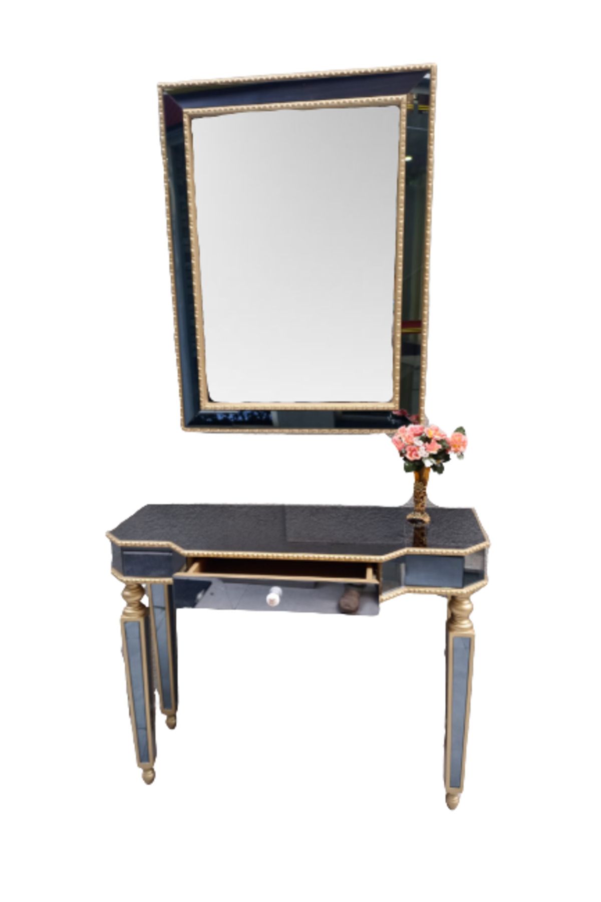BENGİ TİCARET Dresuar St Hayal Çekmece Geniş Tabla Gold Cam Ayna Kaplama Ayak Nakış Ayna Elyapı