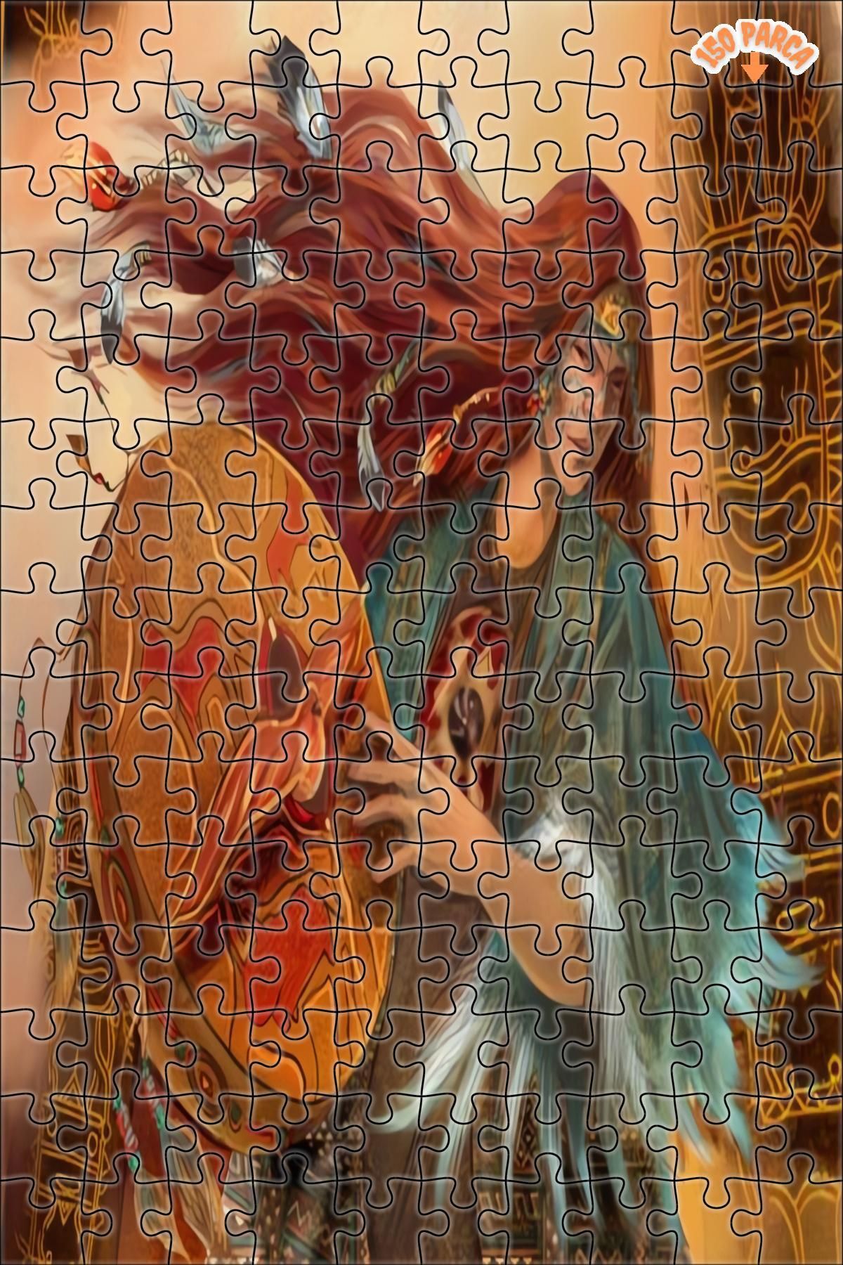 Teona Ahşap Spiritual Sanat Kızıl Derili Kadın Çift Katlı Çerçeveli Asılabilir Ahşap Puzzle 150 PARÇA 20X30