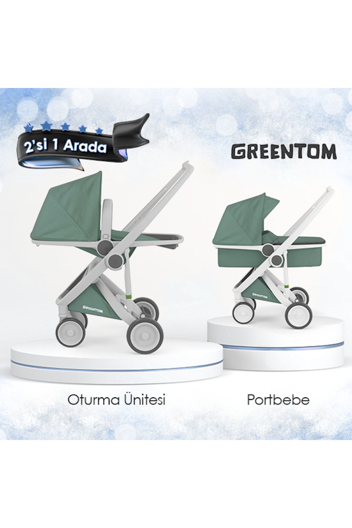 Greentom 2'si 1 Arada Set - Bebek Arabası - Adaçayı