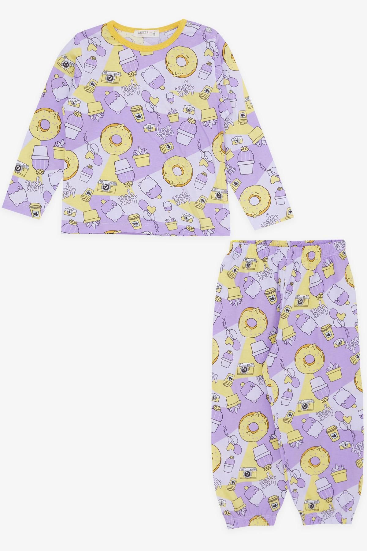 Breeze Kız Bebek Pijama Takımı Parti Temalı 9 Ay-3 Yaş, Lila