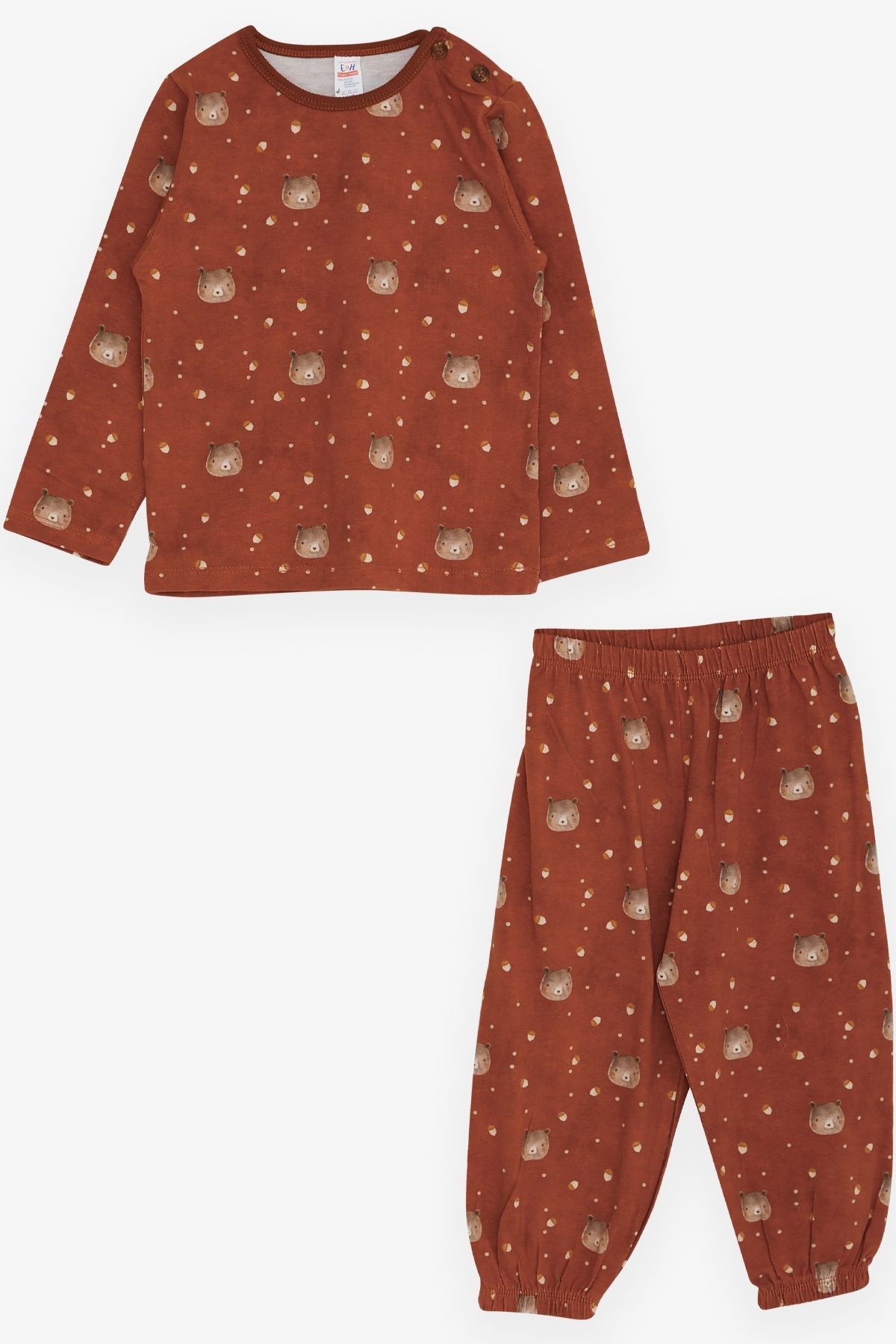 Breeze Erkek Bebek Pijama Takımı Ayıcık Desenli 9 Ay-3 Yaş, Kahverengi