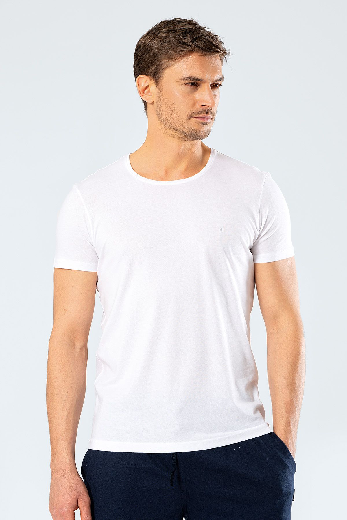 Cacharel 2169 Modal O Yaka Erkek T-shirt - Beyaz