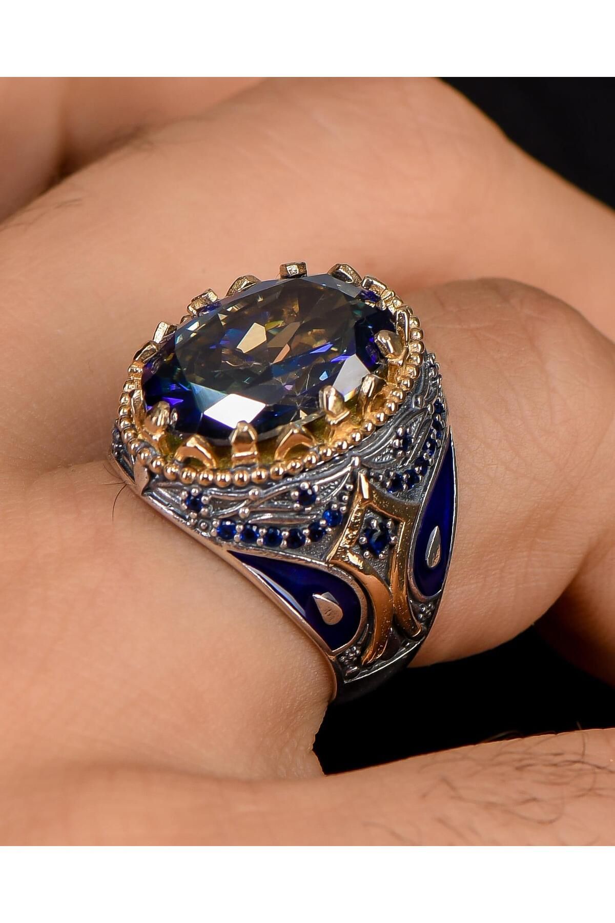 Prestige Mistik Topaz Taşlı Zirkon Taş Süslemeli 925 Ayar Gümüş Erkek Yüzüğü