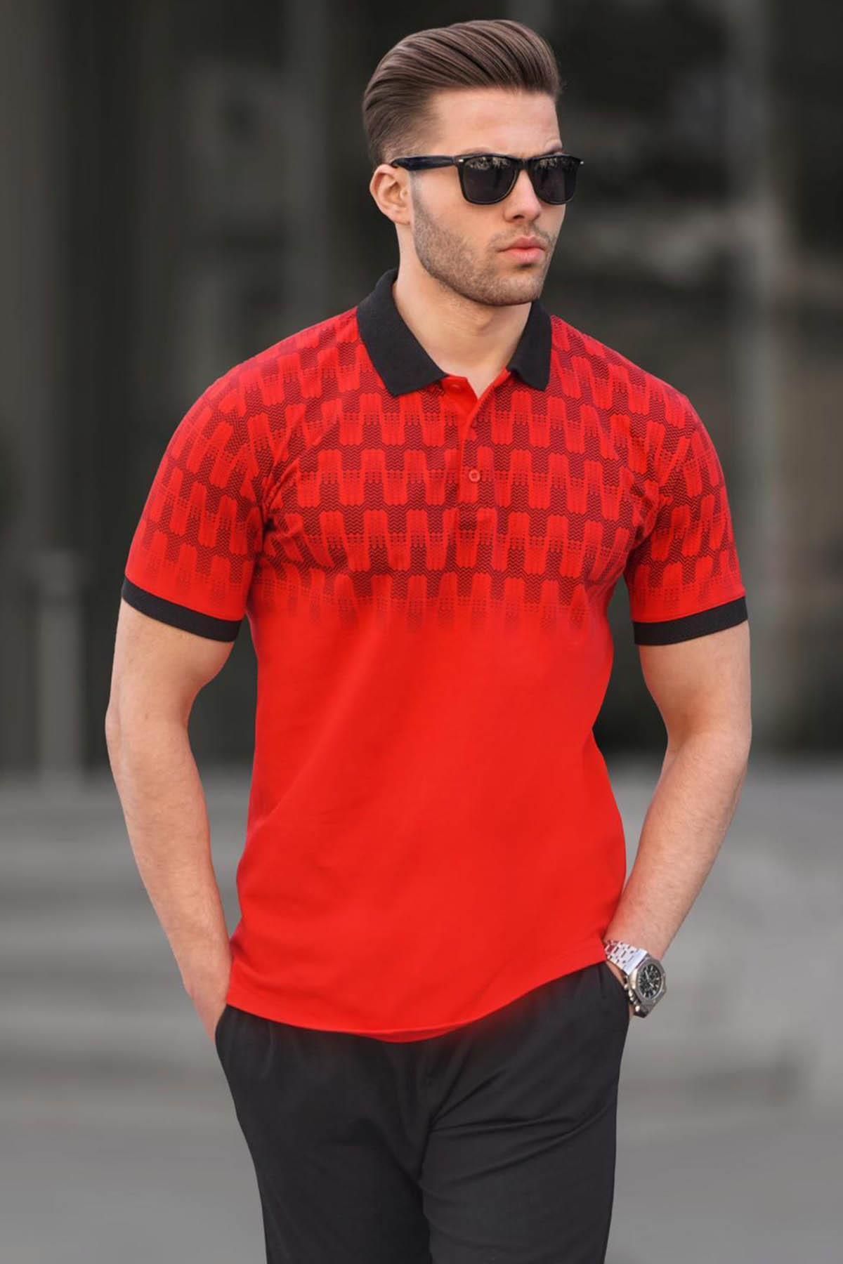 Madmext Kırmızı Slim Fit Desenli Erkek Polo Tişört 6109