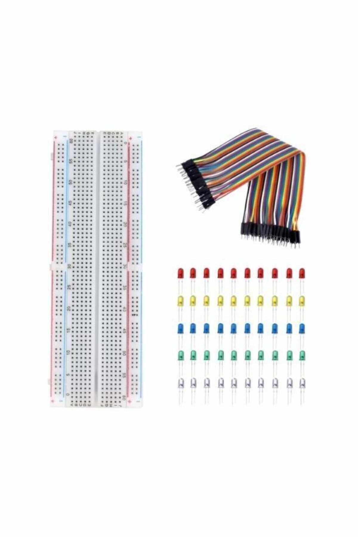 Arduino Kids Maker 3'lü Set 830 Pin Breadboard 40 Pin Erkek-erkek Jumper Kablo 50 Adet 5mm Led ( 5 Renk )