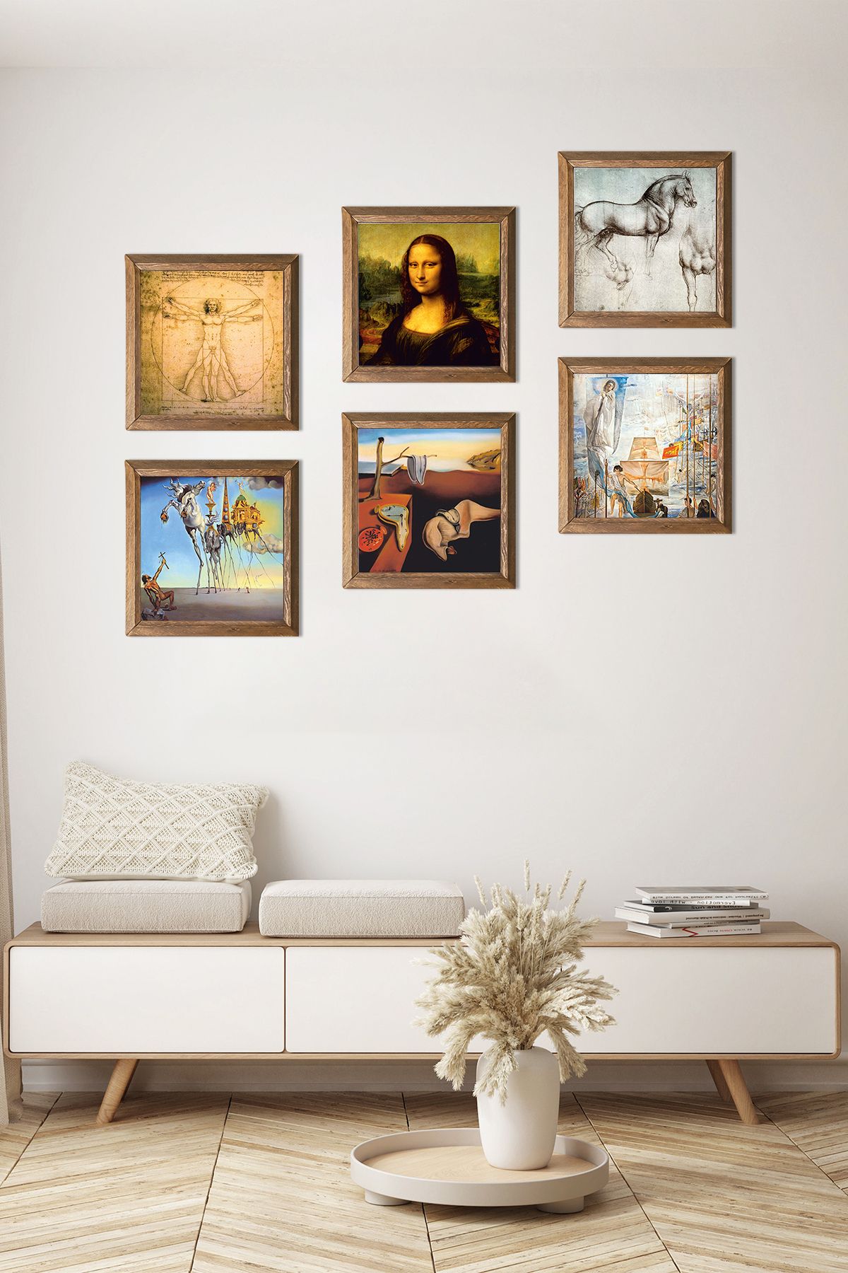 Pinecone Leonardo Da Vinci, Salvador Dalí Taş Duvar Tablosu Ahşap Çerçeveli Duvar Dekoru 6 Parça Tablo Seti