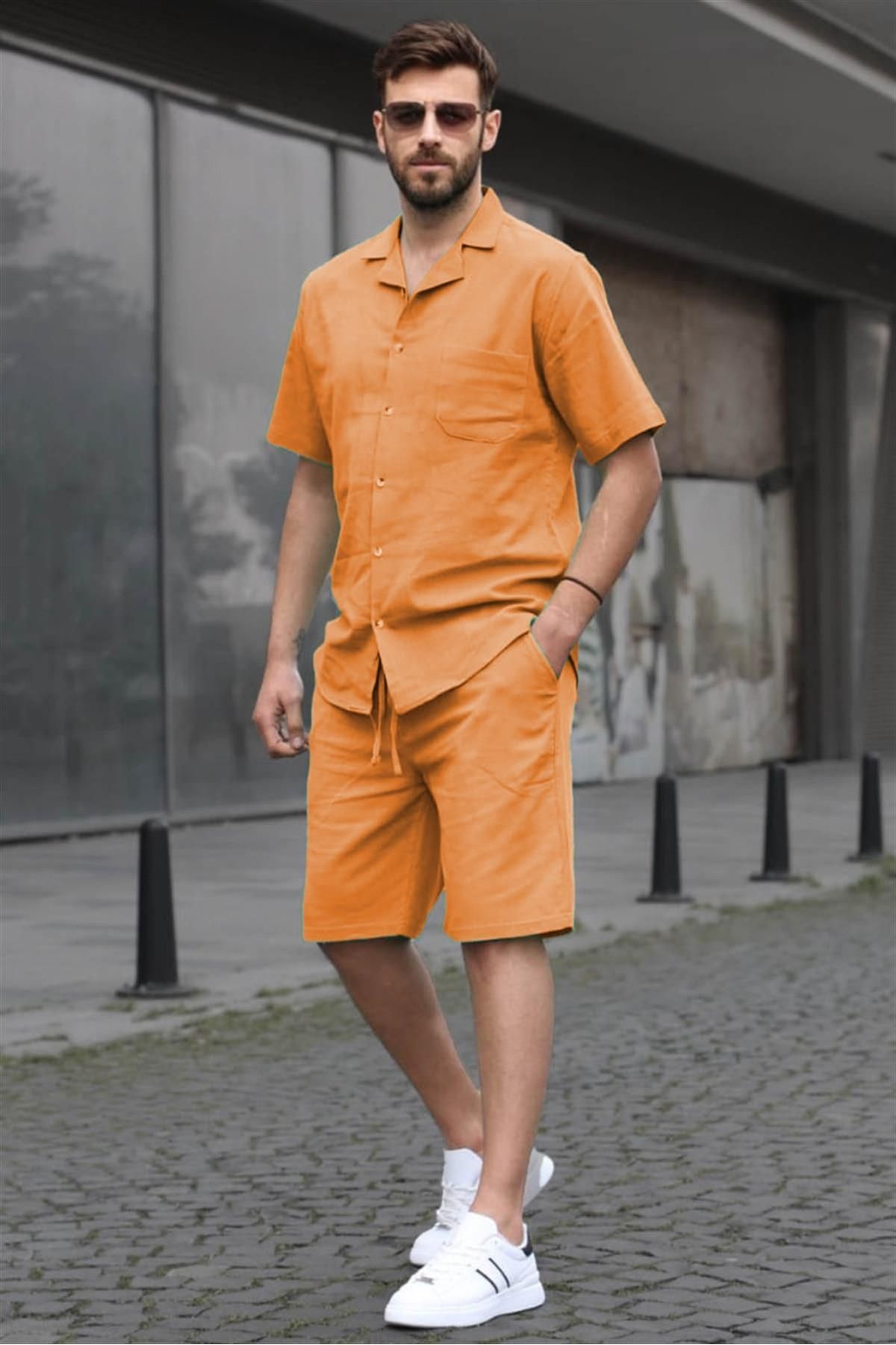 Madmext Erkek Turuncu Basic Oversize Gömlek Takımı 5588