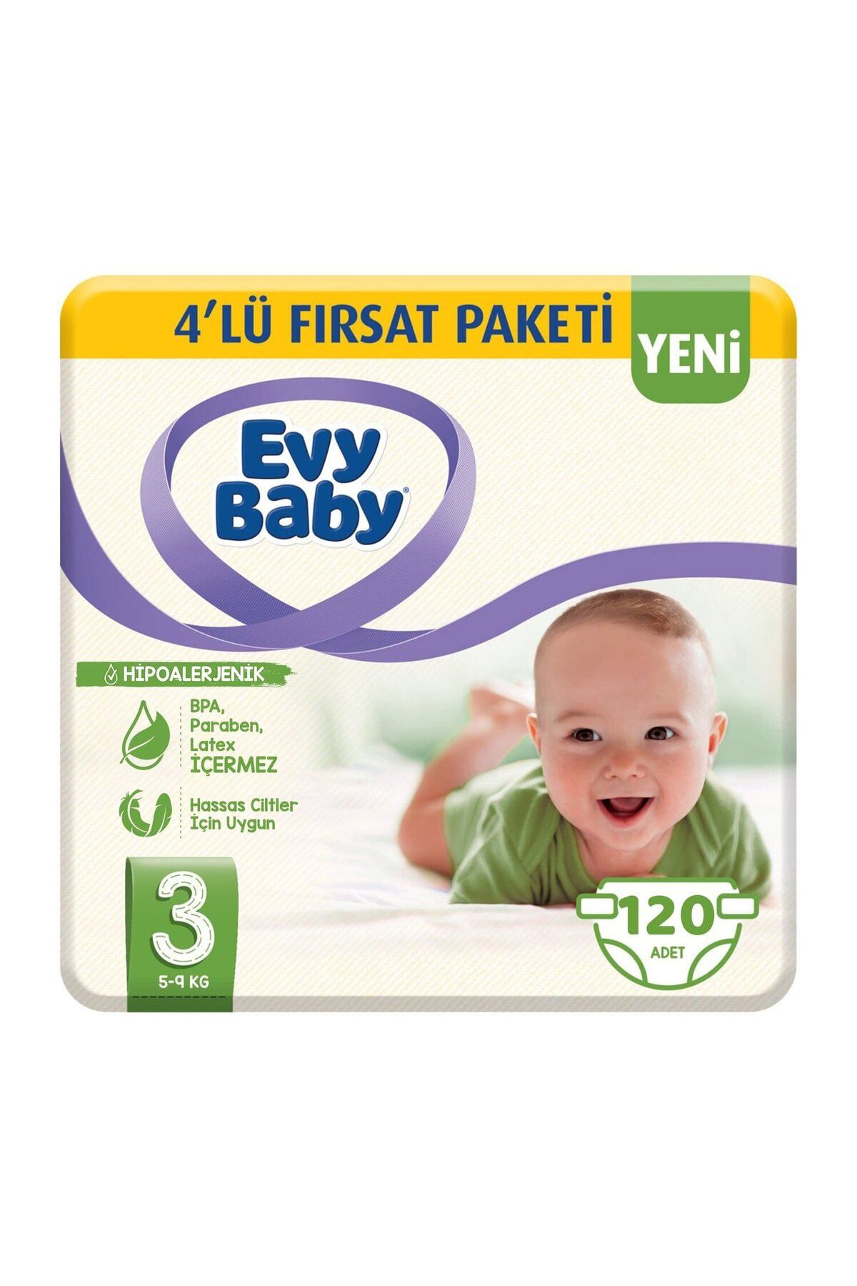 Evy Baby Bebek Bezi 3 Beden Midi 4'lü Fırsat Paketi 120 Adet (YENİ)
