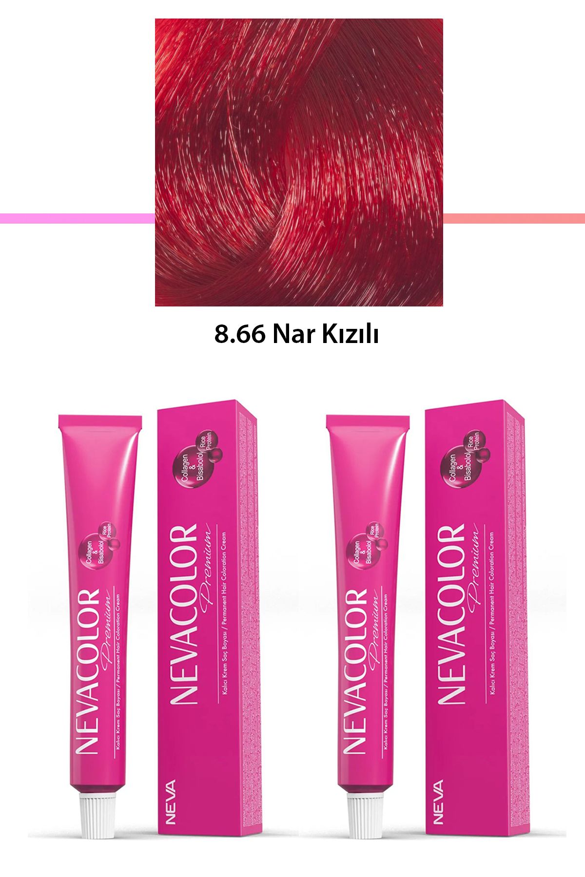 Neva Color 2 Li Set Premium 8.66 Nar Kızılı - Kalıcı Krem Saç Boyası 2 X 50 G Tüp