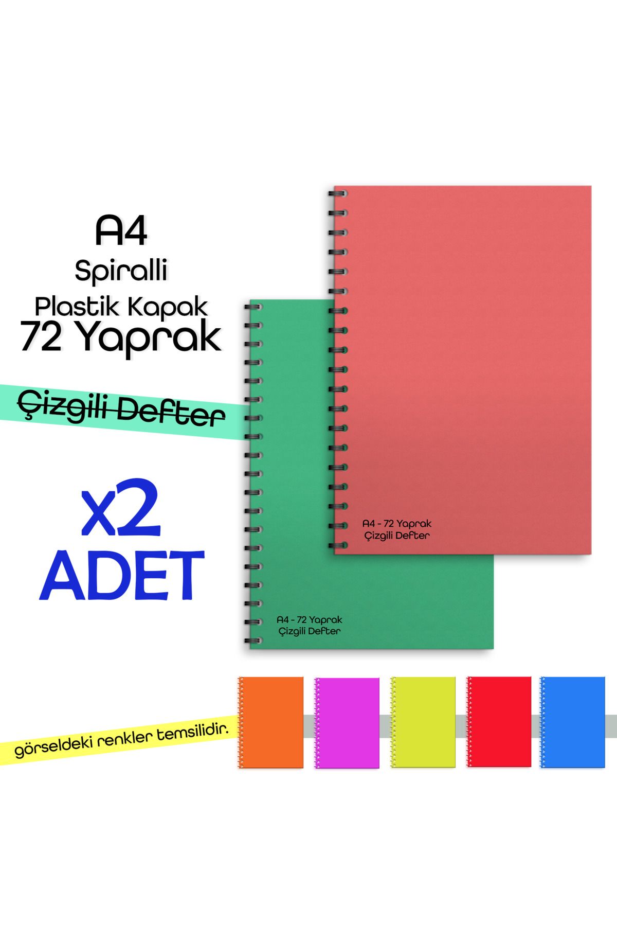 Fragman Yayınları A4 72 Yaprak 2 Adet Çizgili Okul Defteri Planlayıcı Hediyeli Plastik Kapak Spiralli