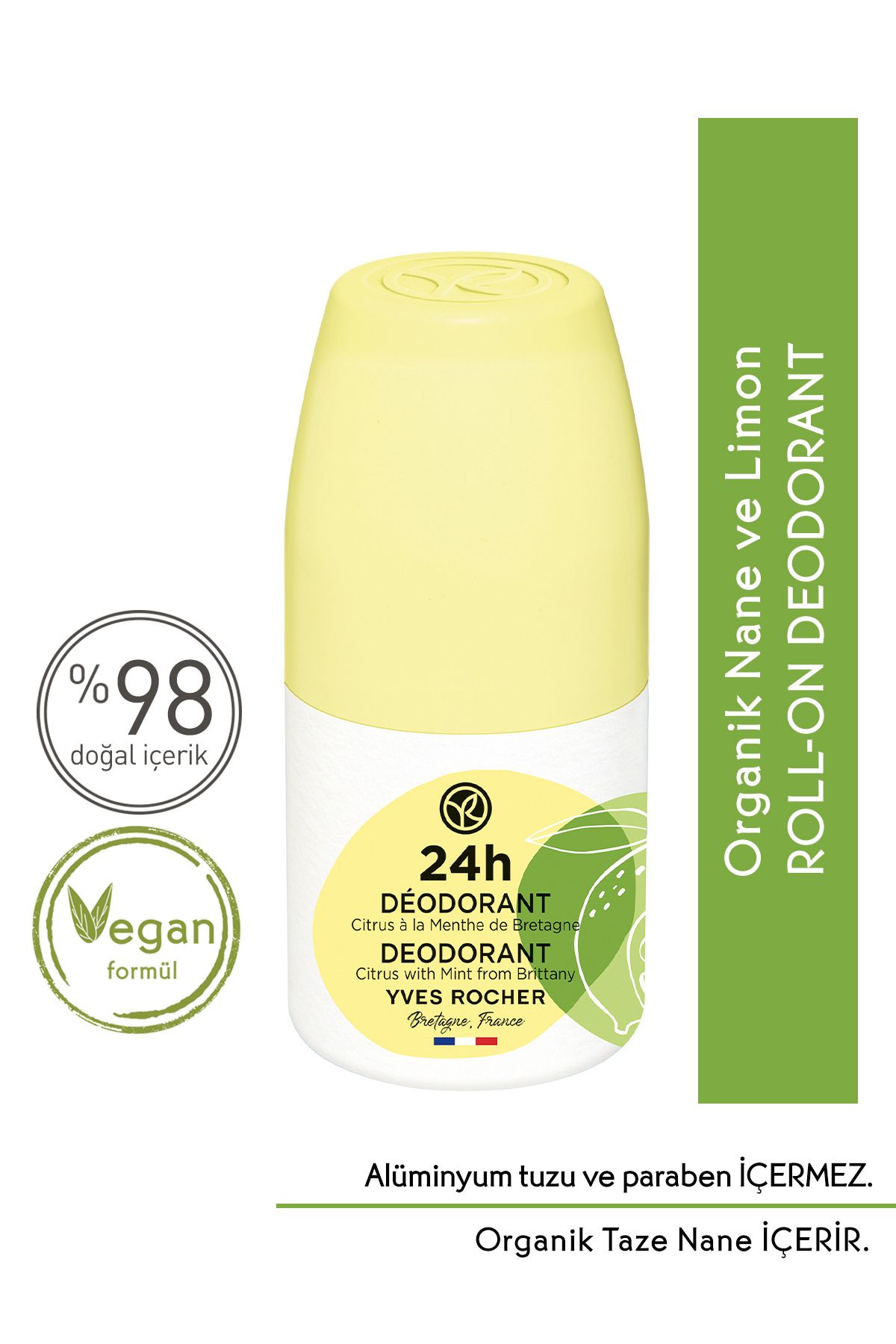 Yves Rocher Unisex Fresh Roll-on Deodorant - Organik Nane & Limon-50 ml