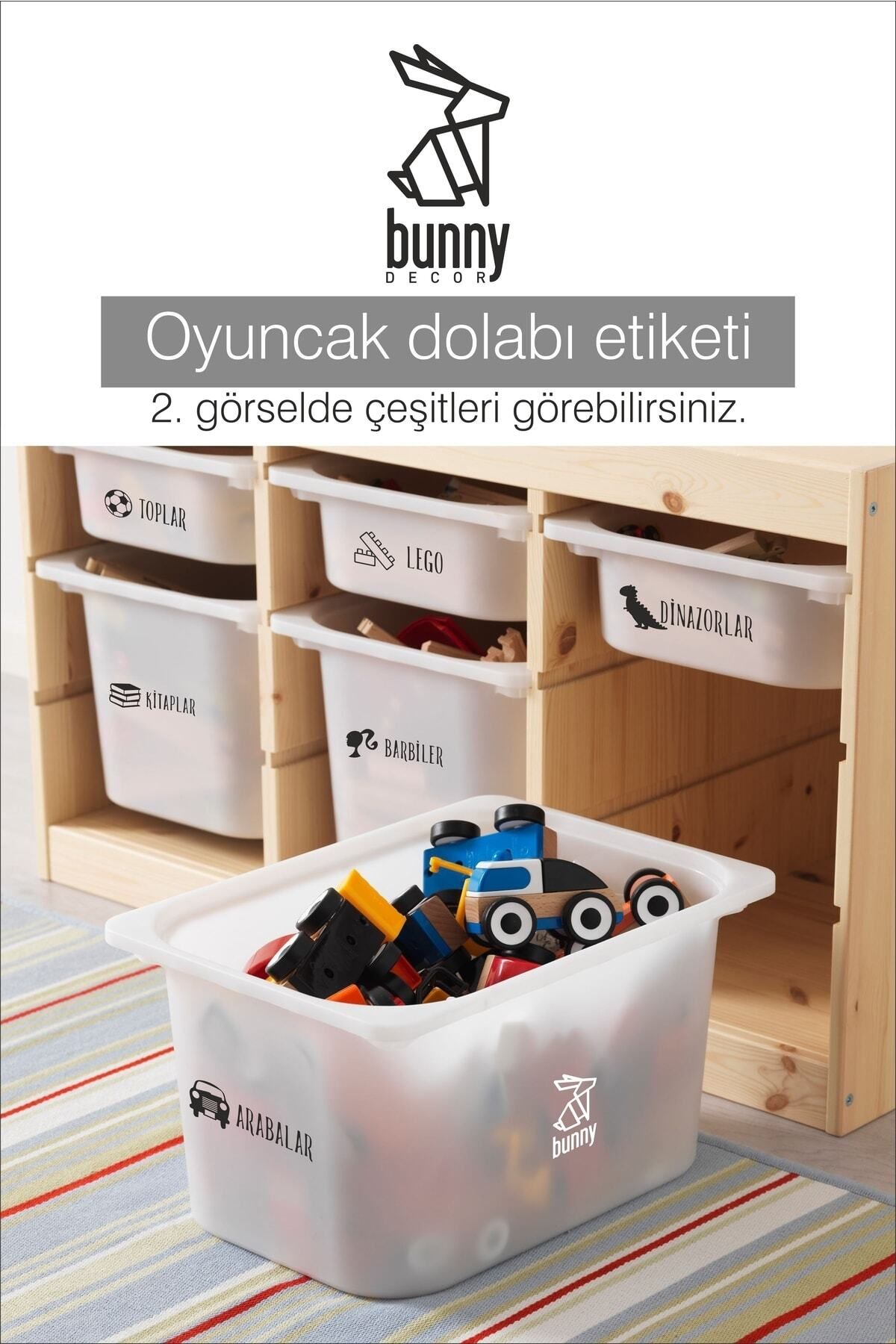 Bunny Decor Oyuncak Dolabı Kategori Etiketi Türkçe, Organizer Etiketi Türkçe Şeffaf Etiket