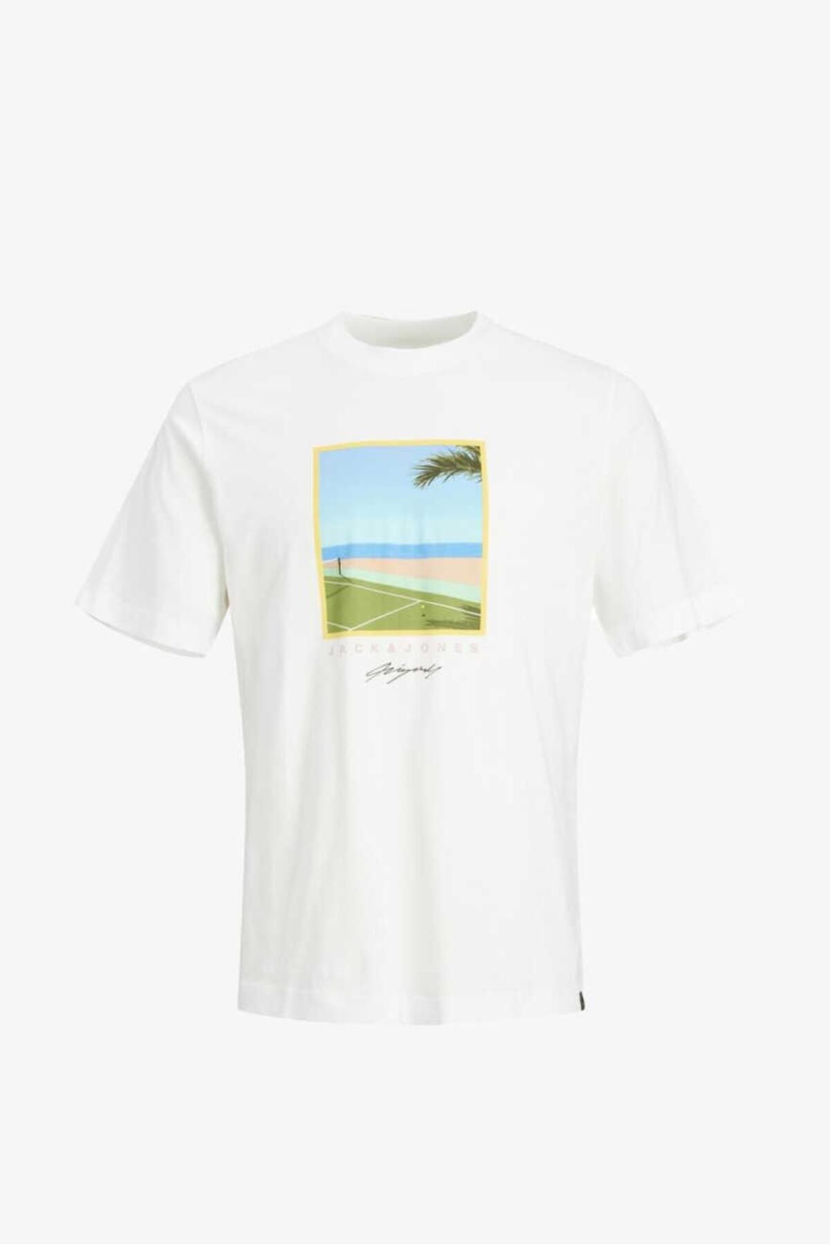 Jack & Jones Jortulum Landscape Tee Ss Crew Neck Beyaz Erkek T-shirt 12235226-brigh
