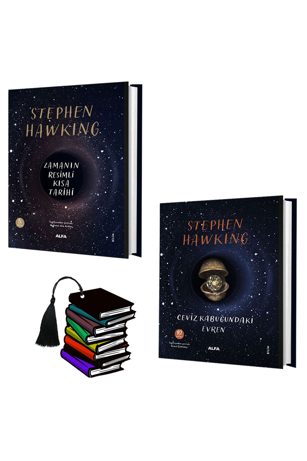 Alfa Yayınları Stephen Hawking - Zamanın Resimli Kısa Tarihi - Ceviz Kabuğundaki Evren -ciltli set-yırtılmaz ayraç