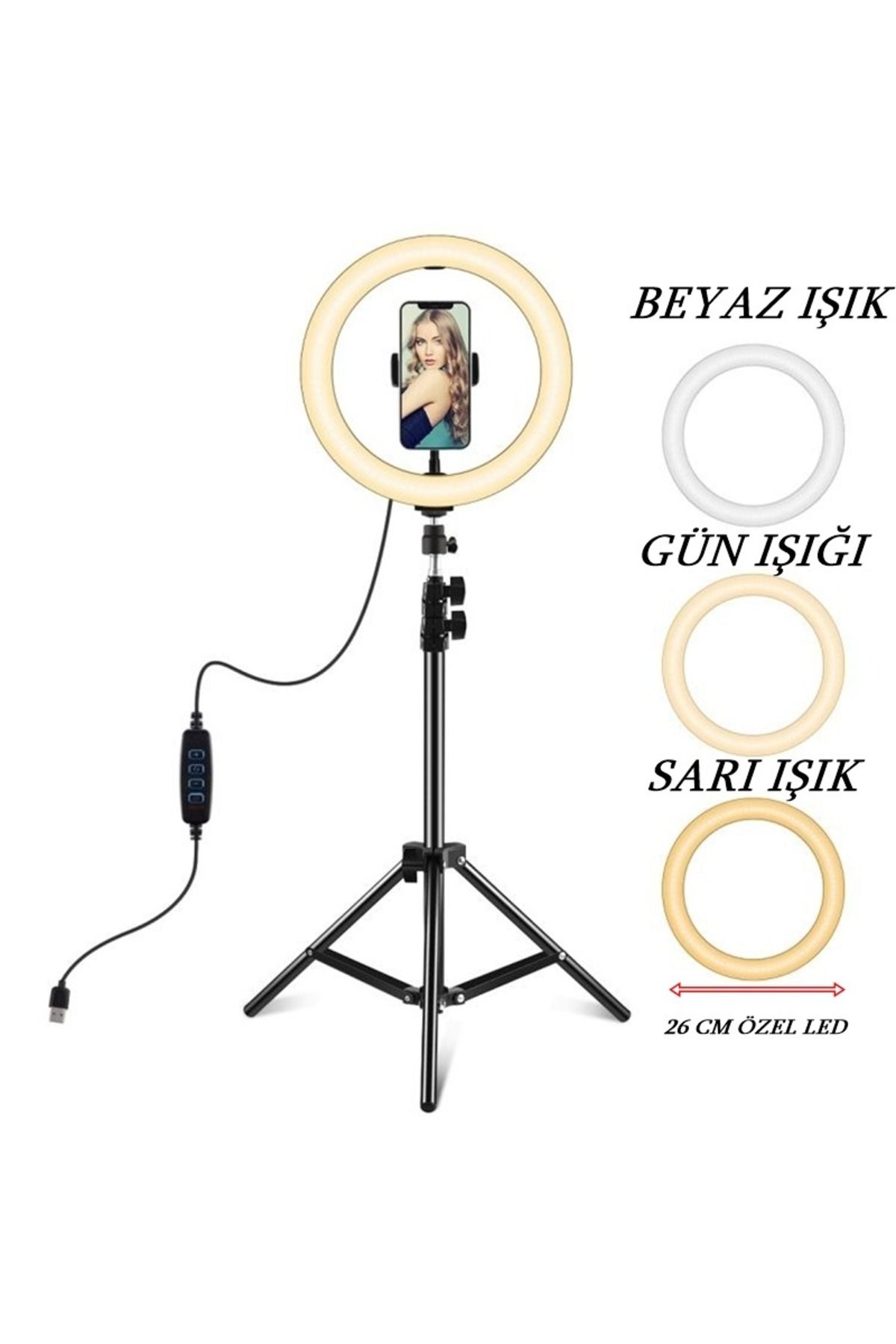 gaman 10 Inç Ring Light 3 Renk Işıklı Youtuber Led Işıklı 1.4 Metre Tripod Selfie Makyaj Işığı