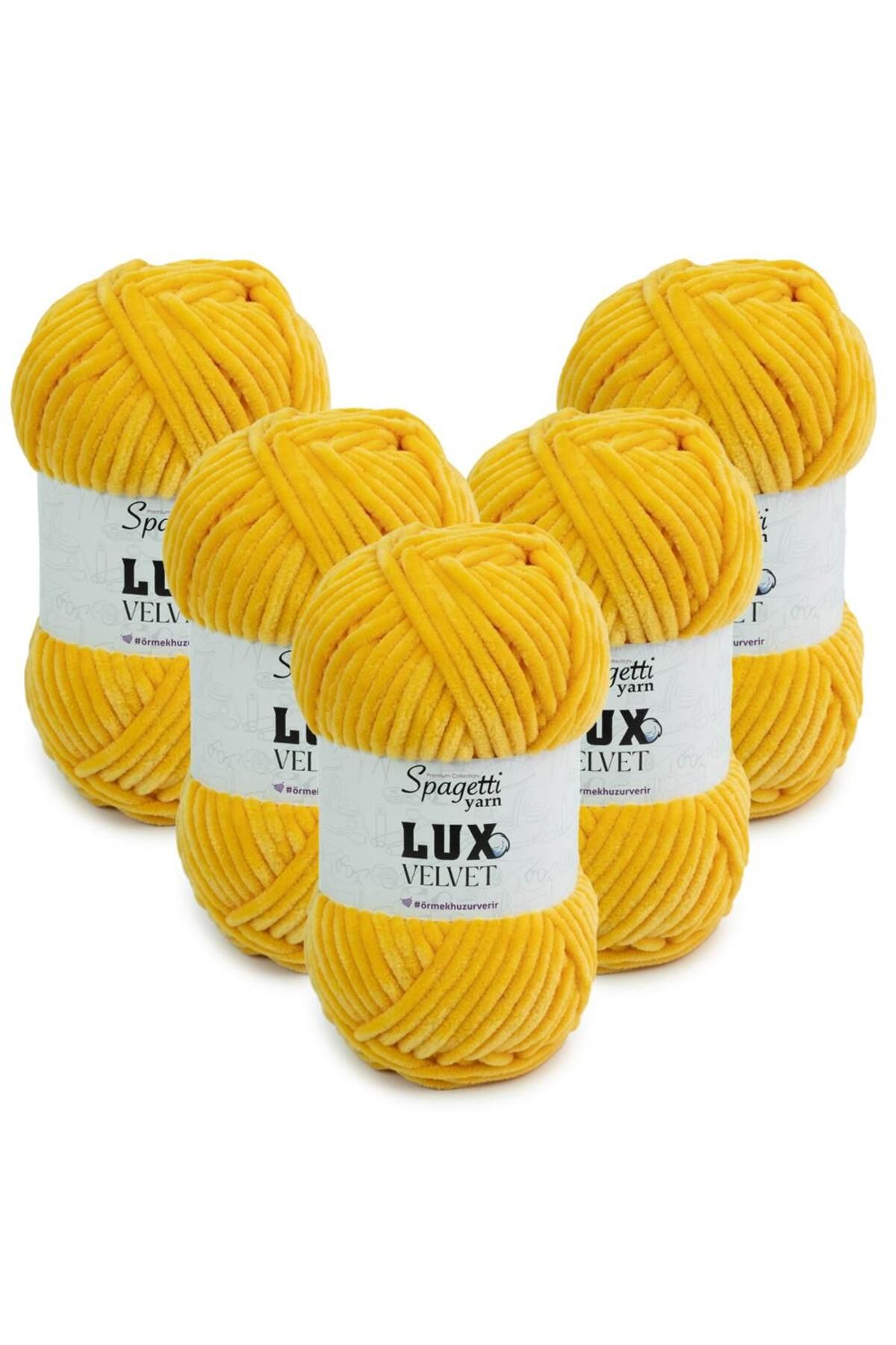 Spagettiyarn Lux Velvet 5'li Sarı El Örgü İpliği