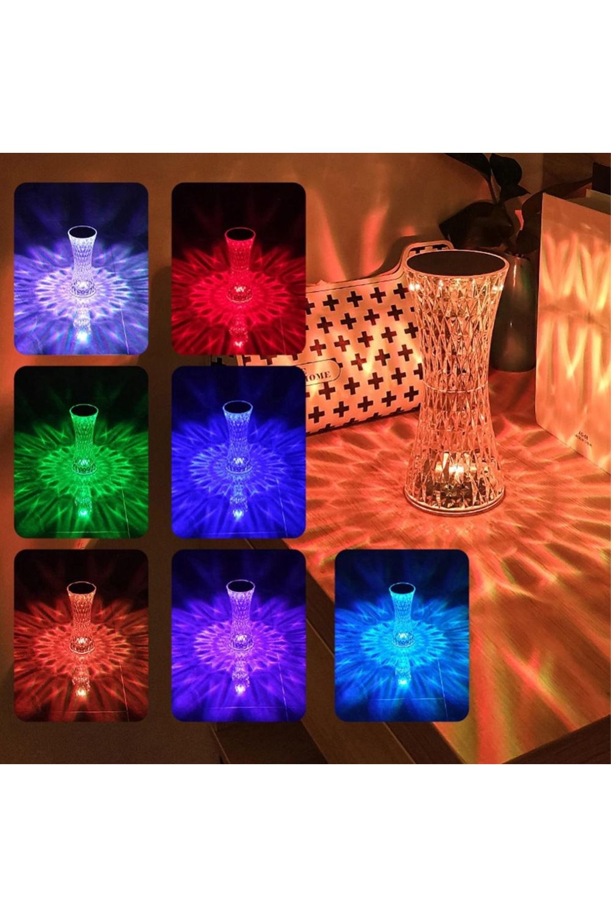 Canderel Kristal Masa Lambası Renk Değiştiren Rgb Gece Lambası 16 Renk 4 Mod Dokunmatik Kontrol