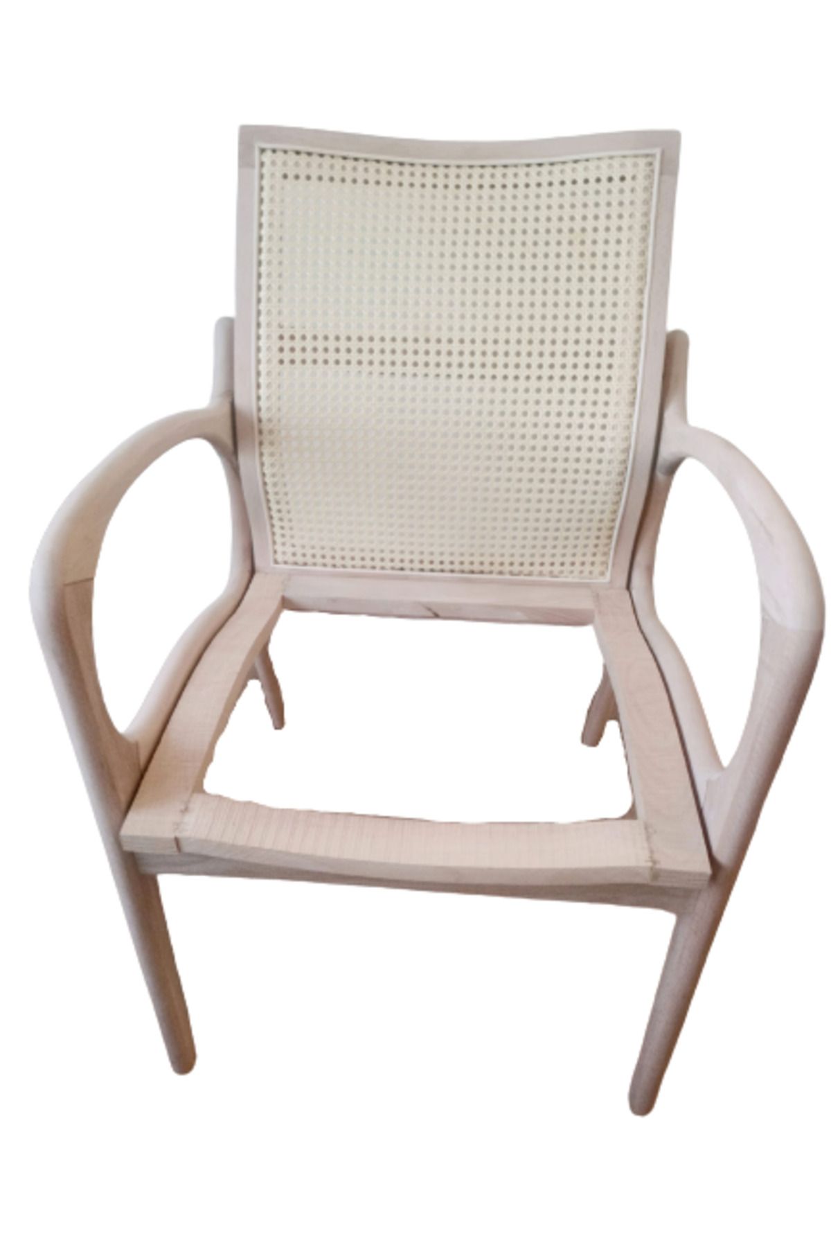 BENGİ TİCARET Sandalye St Hasırlı Model Bambu Kolçak Ham Ahşap Kayın Ayak Geniş Oturum El Yapım